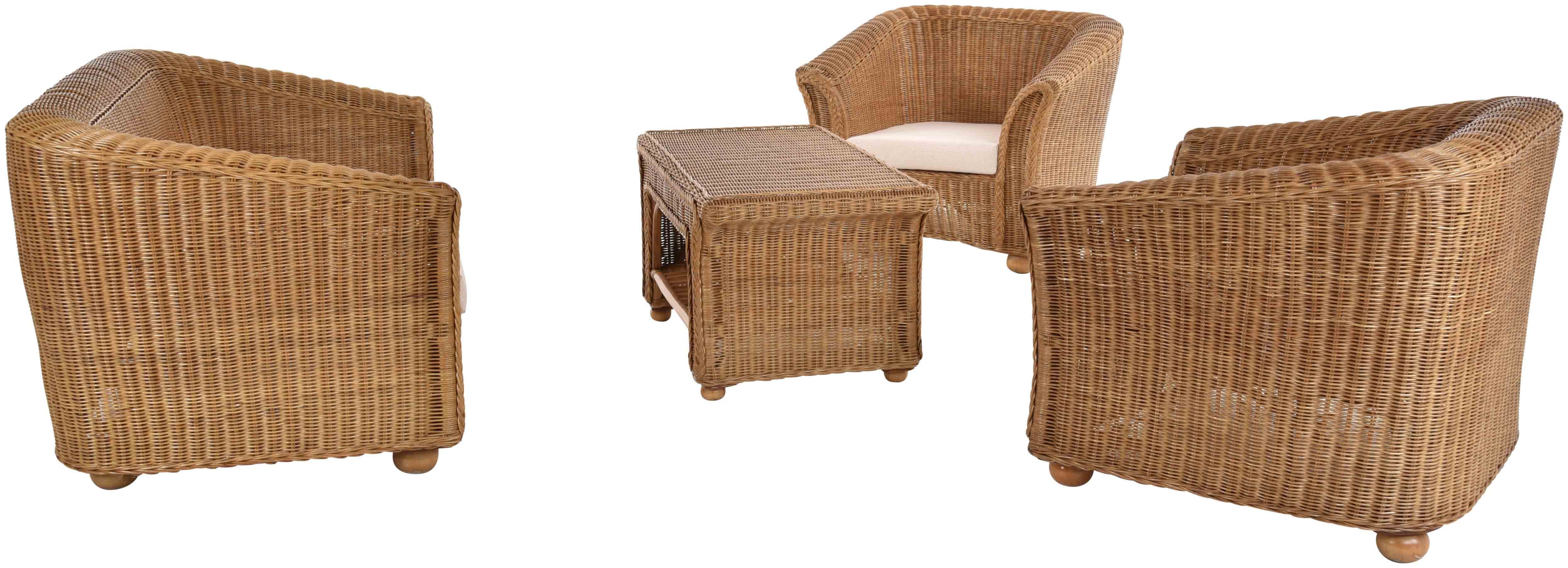 Krines Home Sitzgruppe Wohnzimmer Rattanset Vita für 4 Personen Rattan Garnitur Wintergarten, (4-tlg), Möbel Set (4-teilig)