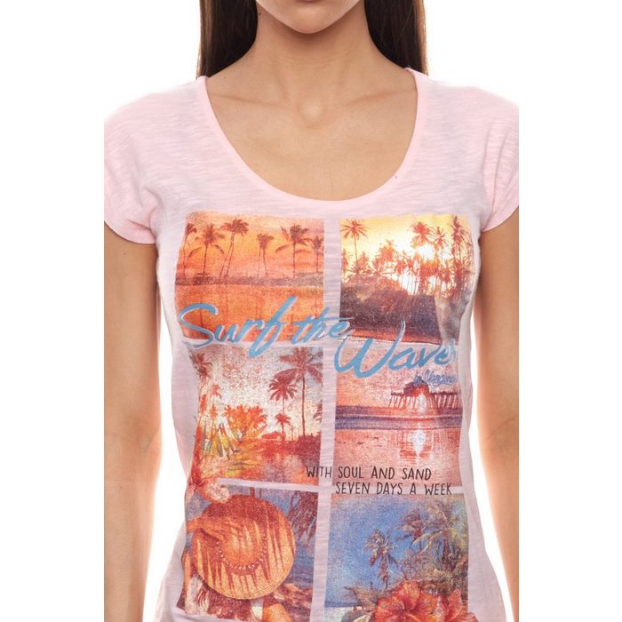 KangaROOS Rundhalsshirt KangaROOS Set bestehend aus Shirt und Tank-Top cooles Damen Sommer-Shirt im Lagen-Look Kurzarm-Shirt Rosa JZ10480