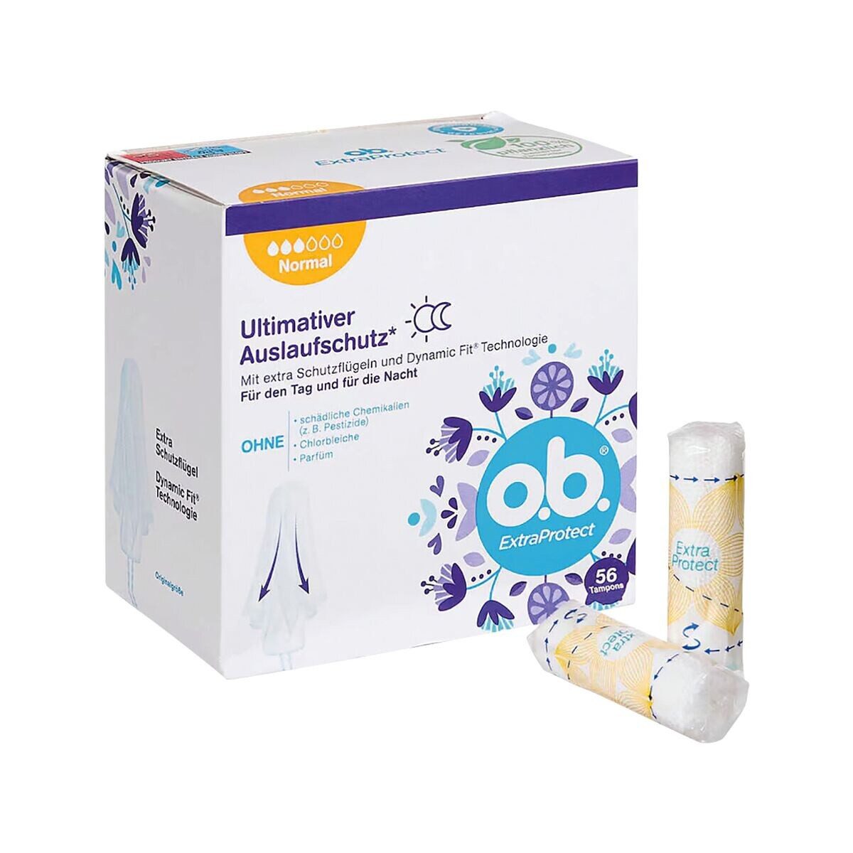 o.b. Tampons ExtraProtect Normal, normal Gr., extra Schutzflügel, 56 Stück
