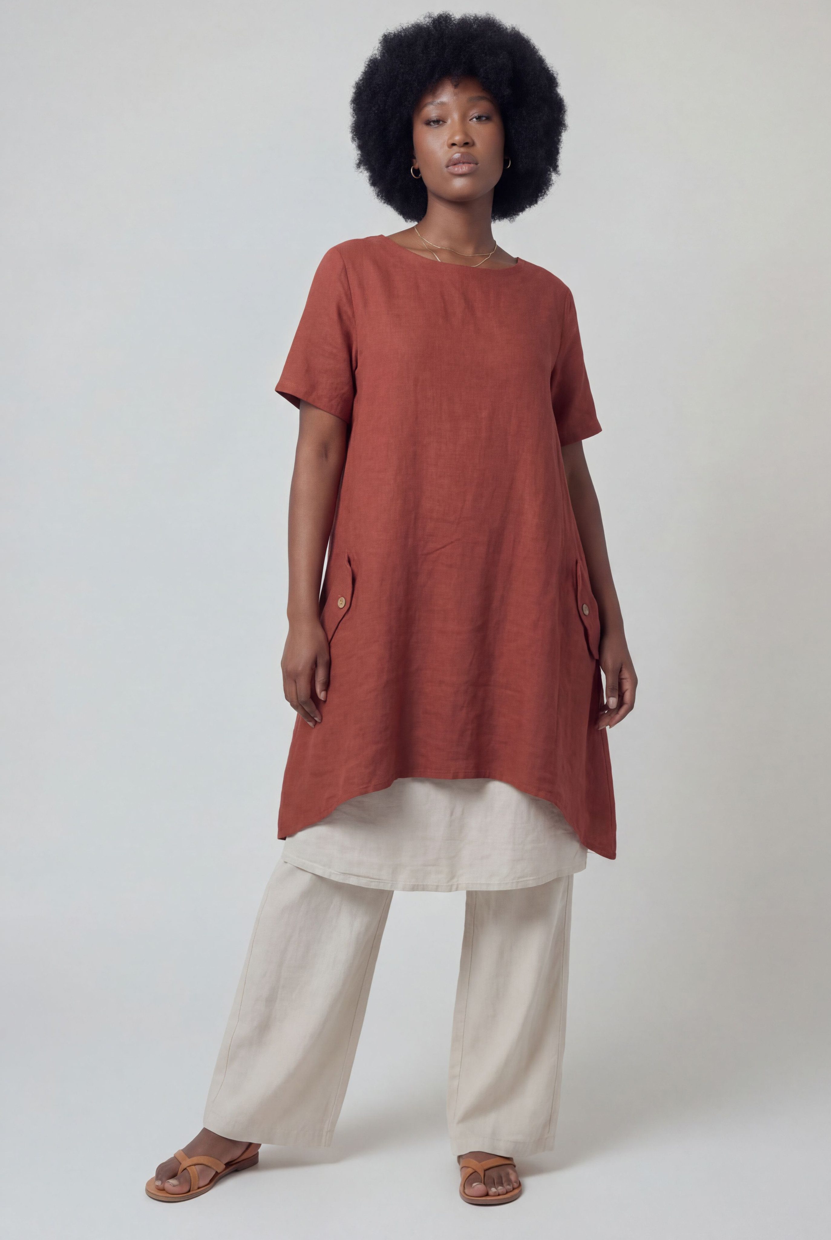 YC Fashion & Style Tunika Leinenkleid – luftiges Oversized Tunika-Kleid – One Size 34–44 dekorative Knopfdetails