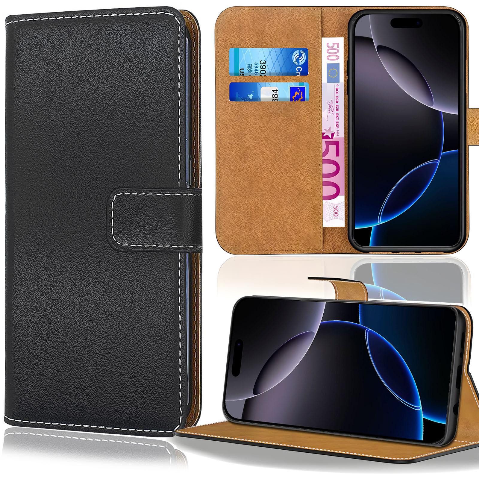 Numerva Handyhülle Bookstyle Etui Handytasche für Apple iPhone 17 Pro Max, Schutzhülle Klapphülle Flip Cover Schwarz