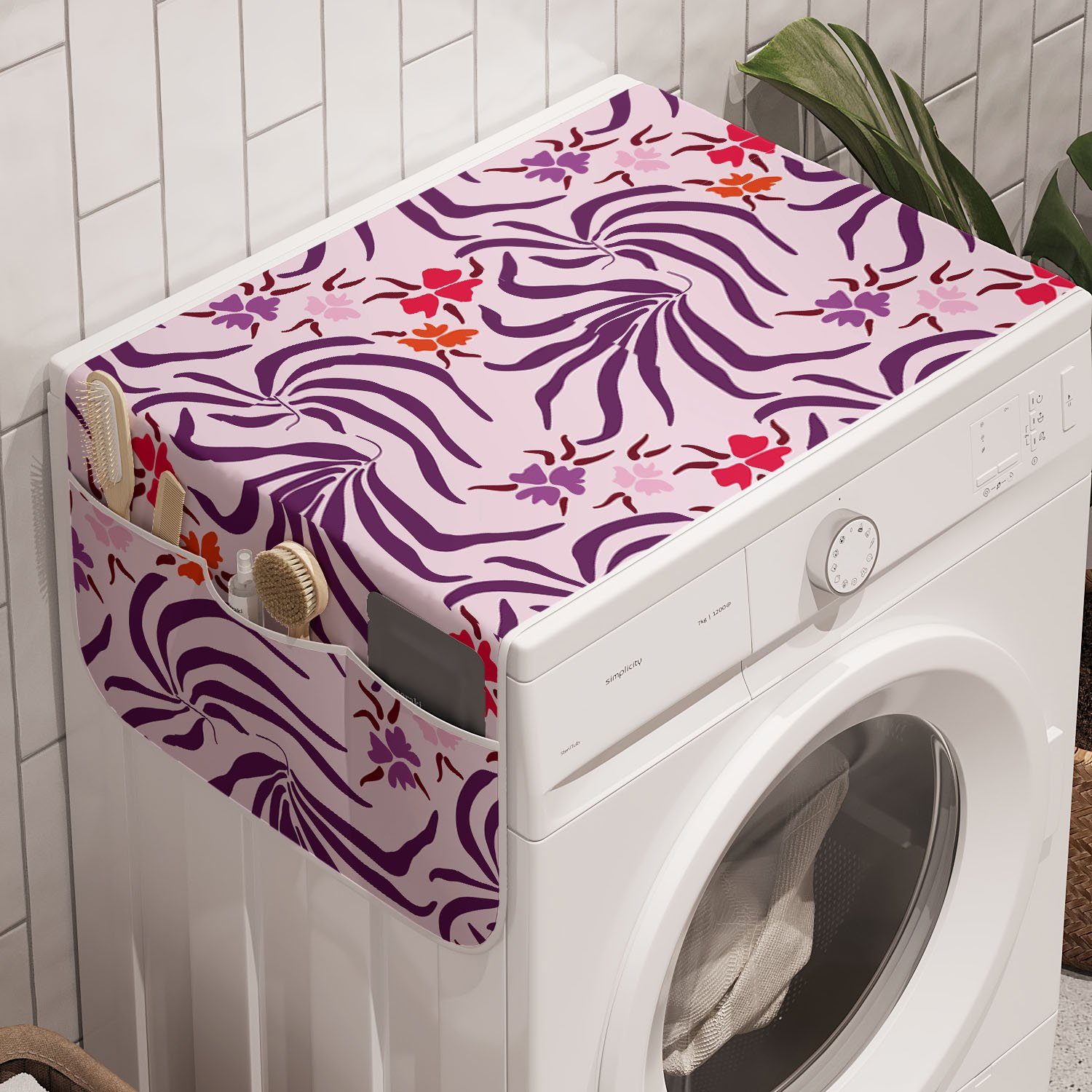 Abakuhaus Badorganizer Anti-Rutsch-Stoffabdeckung für Waschmaschine und Trockner, Blumen Sehr große Blätter und Blumen-Kunst