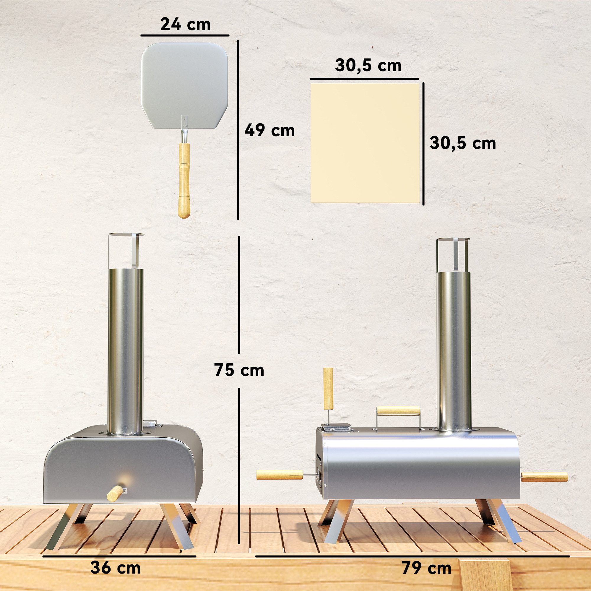 Outsunny Pizzaofen aus Edelstahl, mit 1cm dick Pizzastein, Klappbein, Pizzaschaufel, tragbar, für Camping Garten Party
