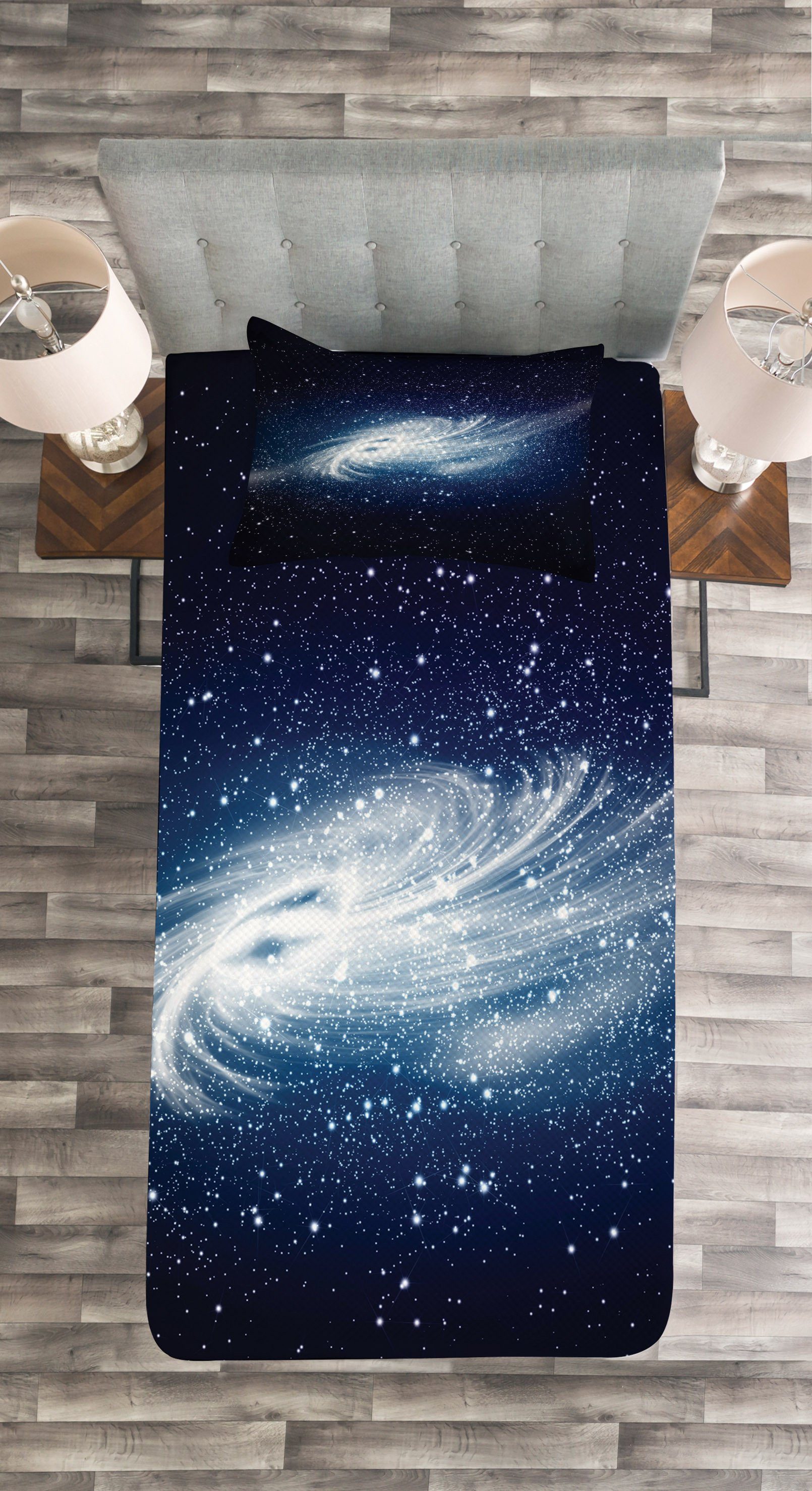 Abakuhaus, Milchstraße-Galaxie Set Nebel Tagesdecke mit Waschbar, Kissenbezügen Weltraum