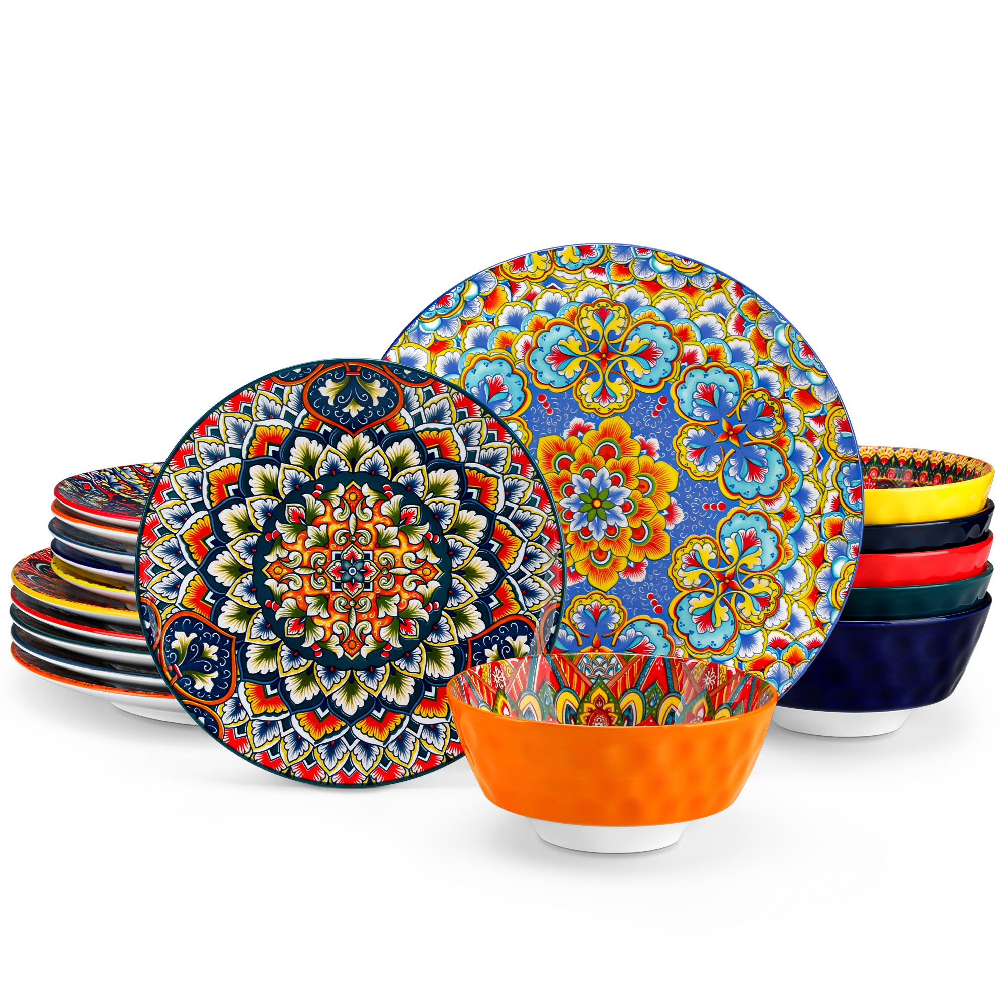 vancasso Geschirr-Set Tafelservice, Geschirr-Set LUMI für 6/4, Porzellan, BOHO-Stil (18-tlg), 6 Personen, Porzellan
