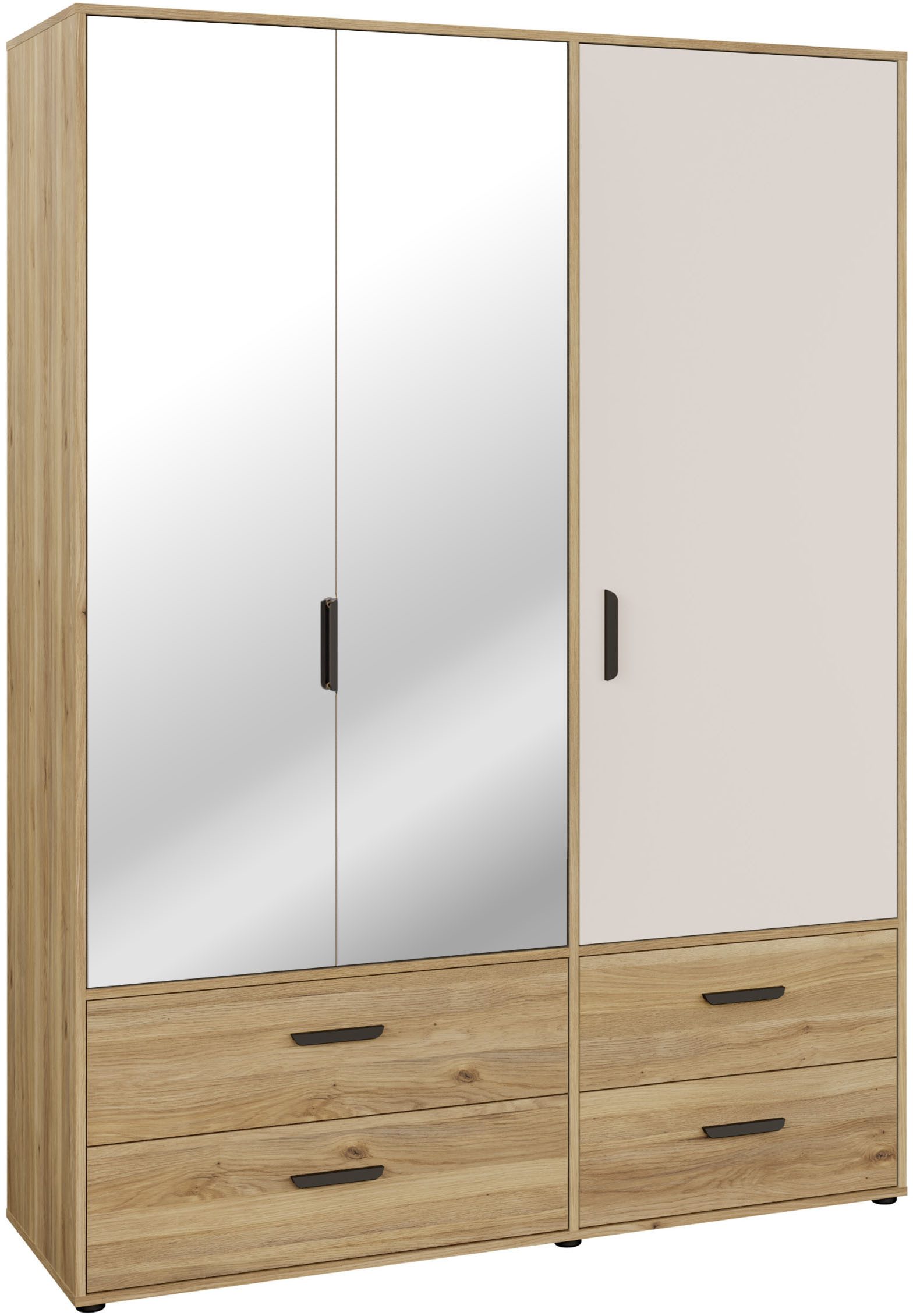 FORTE Drehtürenschrank Schrank mit Spiegel, zeitloses Design, 3türig viel Stauraum, Schubladen, Spiegeltürenm Höhe 200 cm