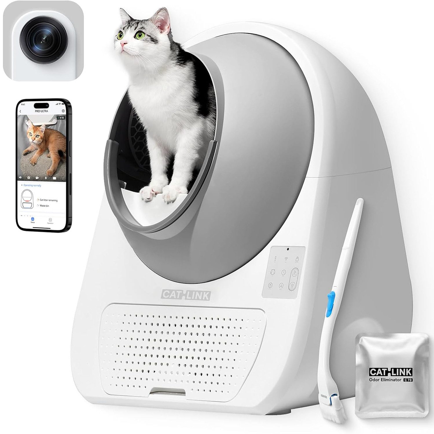 CATLINK Katzentoilette Pro-X Ultra Selbstreinigendes Katzenklo mit HD-Kamera – WLAN APP, 6x Geruchsneutralisation, 13L Abfallbehälter, KI-Monitoring, 65L Vol.
