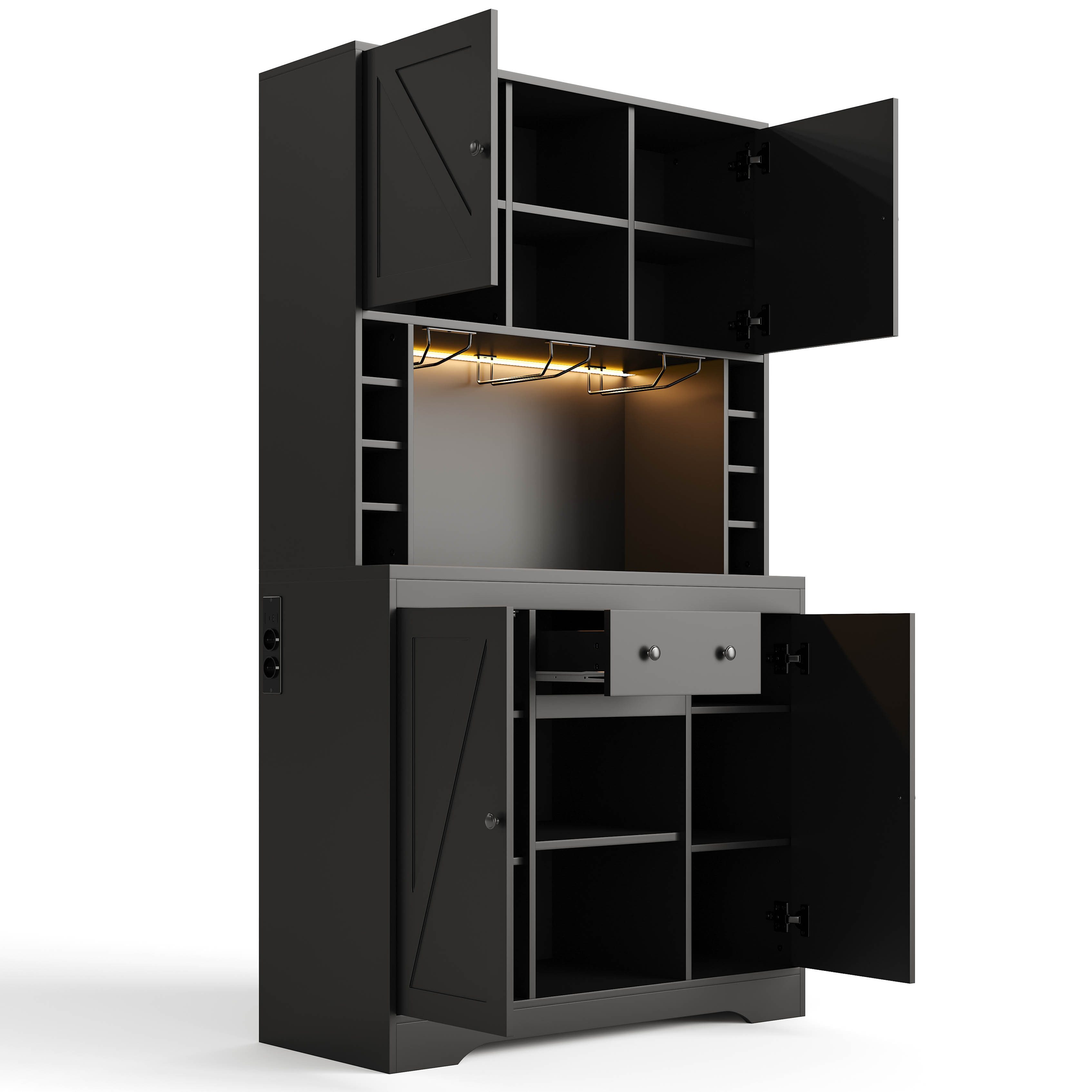 Welltin Weinschrank Hochschrank und Küchenschrank mit Weinfunktionen Weinschrank mit Böden Schublade LED Licht und Steckdosen