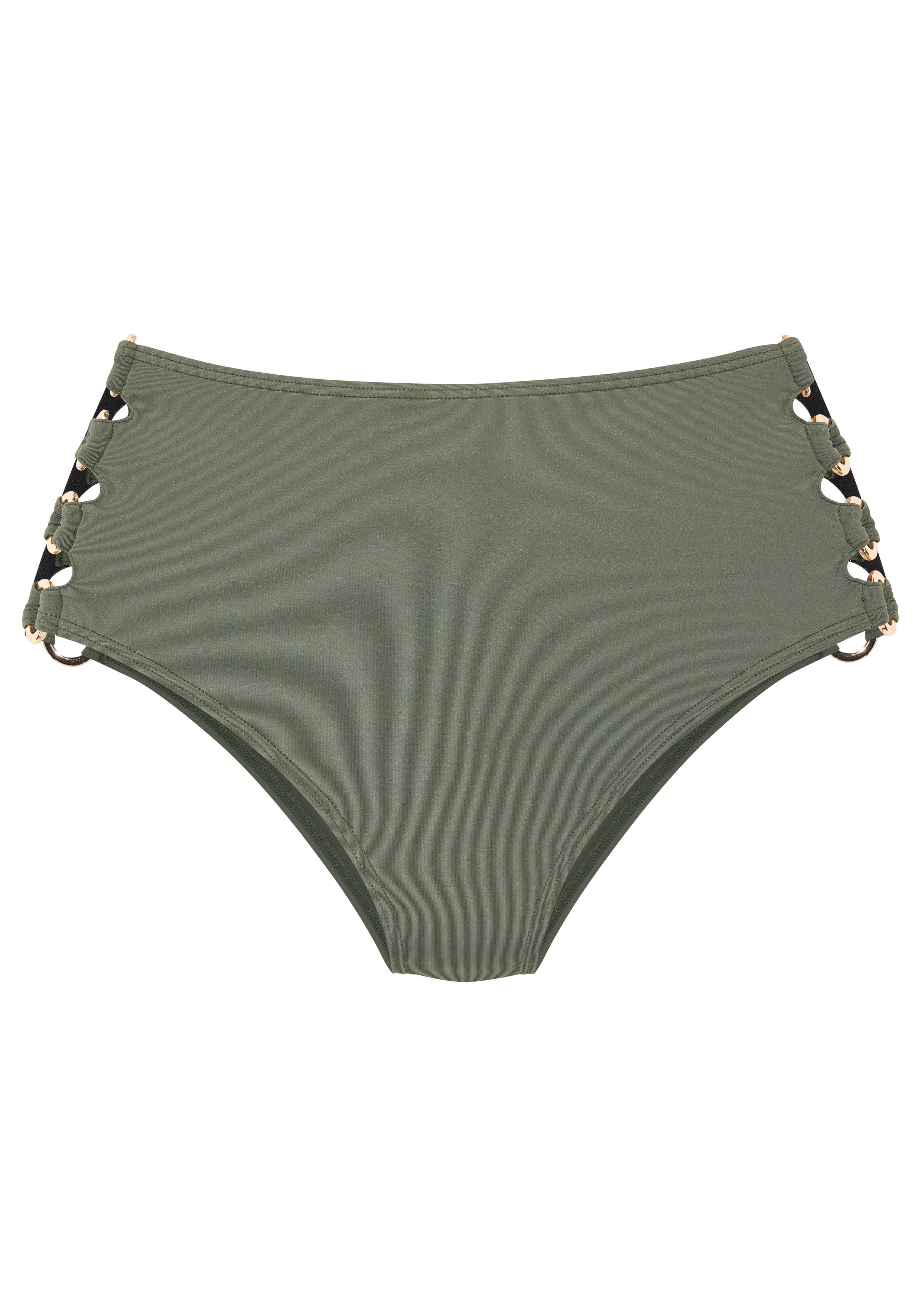 LASCANA Highwaist-Bikini-Hose Italy Goldfarbene Zierringe günstig online kaufen