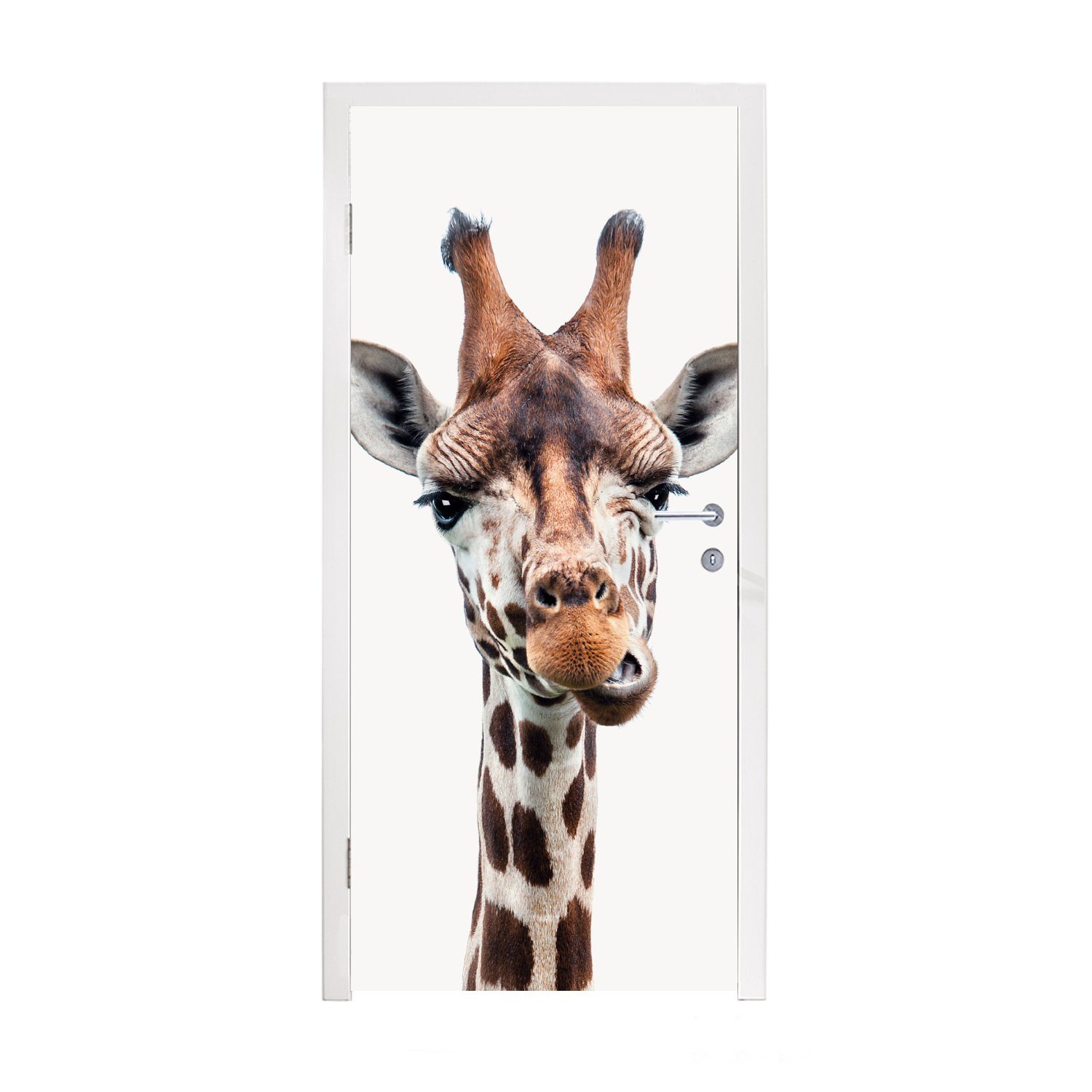 MuchoWow Türtapete Jungen - Giraffe - Tiere - Kopf - Porträt - Kind - Mädchen, Matt, bedruckt, (1 St), Fototapete für Tür, Türaufkleber, 75x205 cm