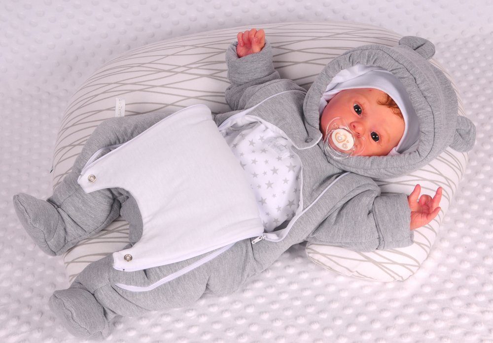 La Bortini Schneeoverall Baby Overall Wagenanzug mit Hund Übergangsoverall in Grau aus Baumwolle, gefüllt, 44 50 56 62 68 74
