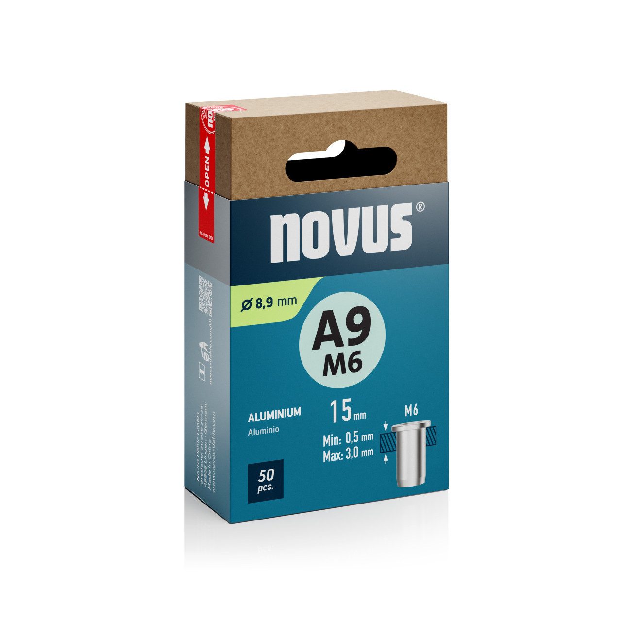 NOVUS Blindnietzange Novus Blindnietmuttern Typ M6 x 15 mm Aluminium