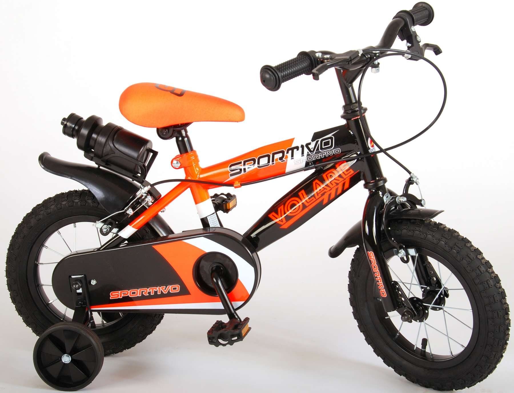 TPFSports Kinderfahrrad Volare Sportivo 12 Zoll mit 2x Handbremse, 1 Gang, (Jungs Fahrrad - Rutschfeste Sicherheitsgriffe), 13 Zoll mit Stützräder und Getränkehalter - Neon Orange