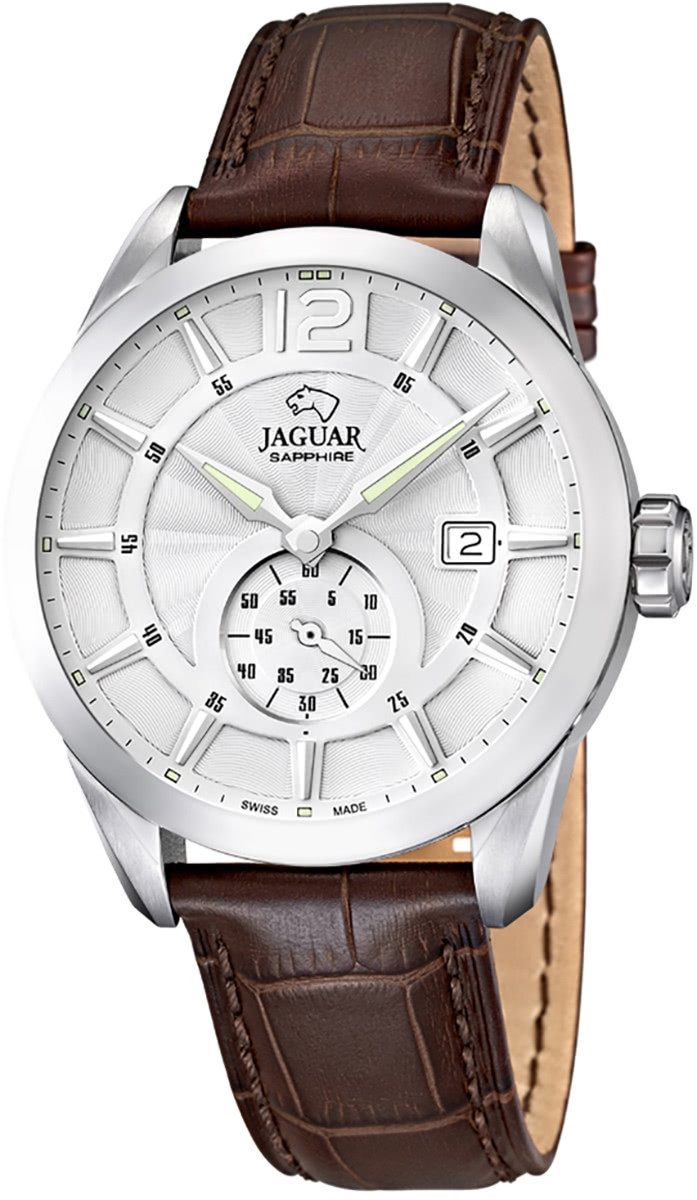 JAGUAR Quarzuhr Jaguar Herren Uhr Elegant Quarz J663/1, (Analoguhr), Herren Armbanduhr rund, Lederarmband braun