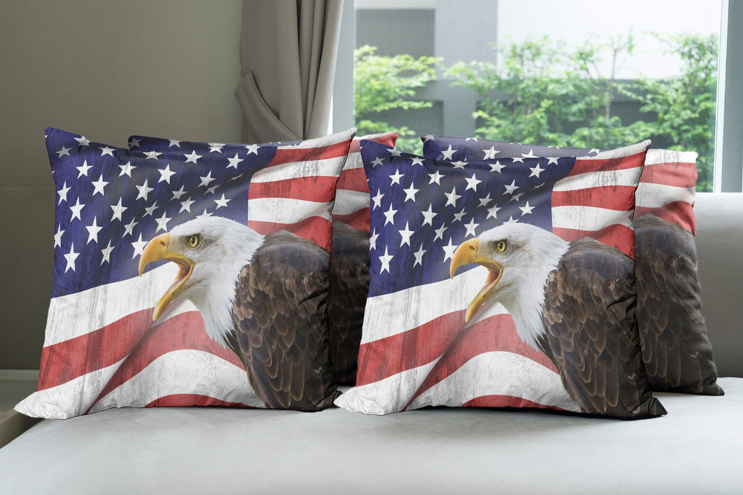 Kissenbezüge Bald (4 Accent Modern Eagle Stück), Flagge Digitaldruck, Amerikanische Abakuhaus Doppelseitiger