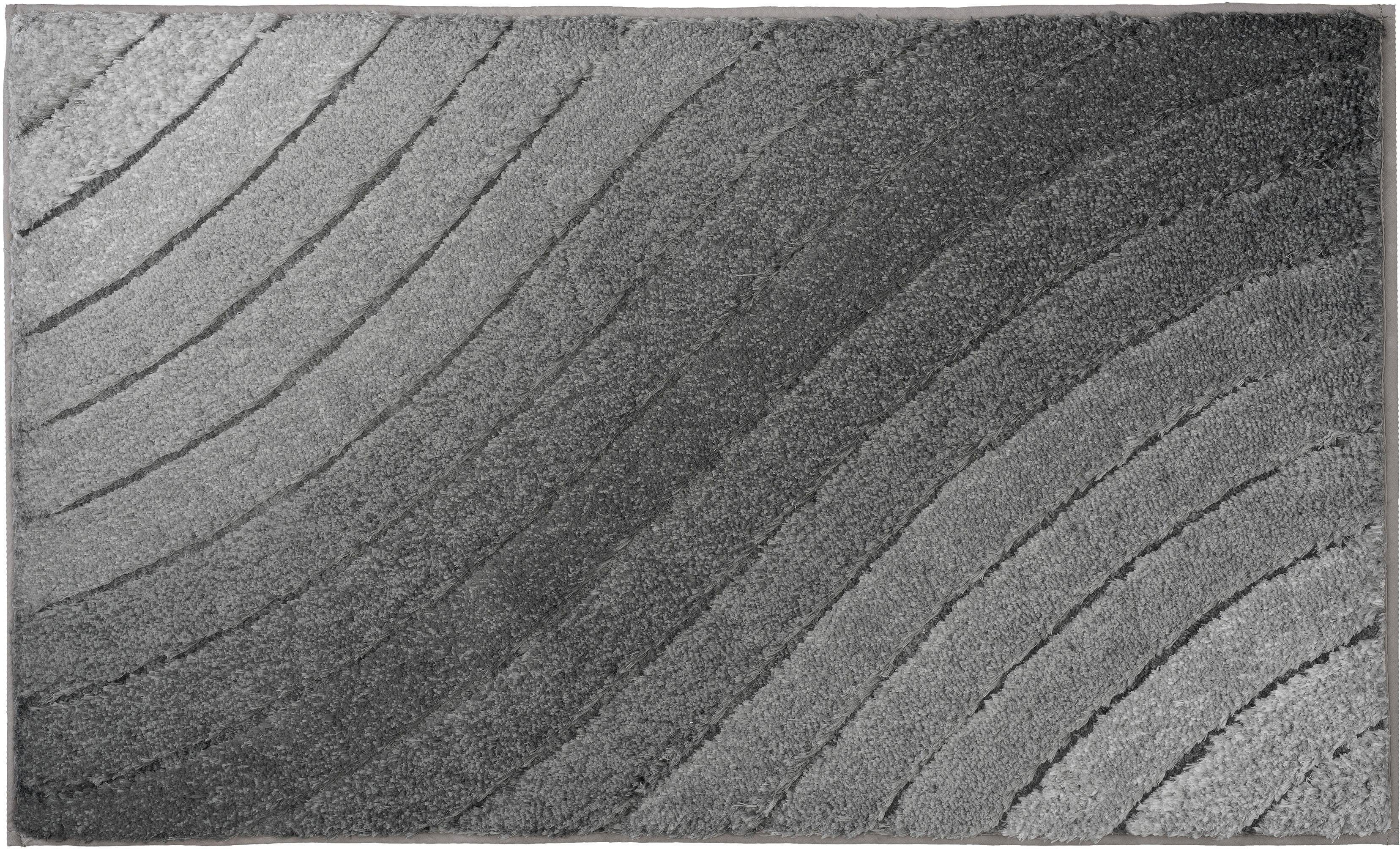 Kleine Wolke Badematte Tender, Höhe 20 mm, rutschhemmend beschichtet, fußbodenheizungsgeeignet, Polyester, quadratisch, Badteppich, Wellen Design, mit Farbverlauf, Hoch-Tief Effekt, waschbar