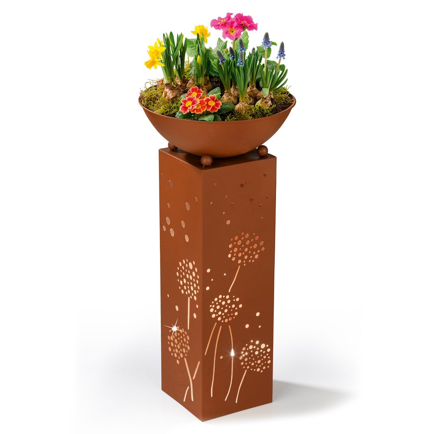 Hoberg Dekosäule Pusteblume, Pflanzschale Deko Säule Außen Beleuchtung