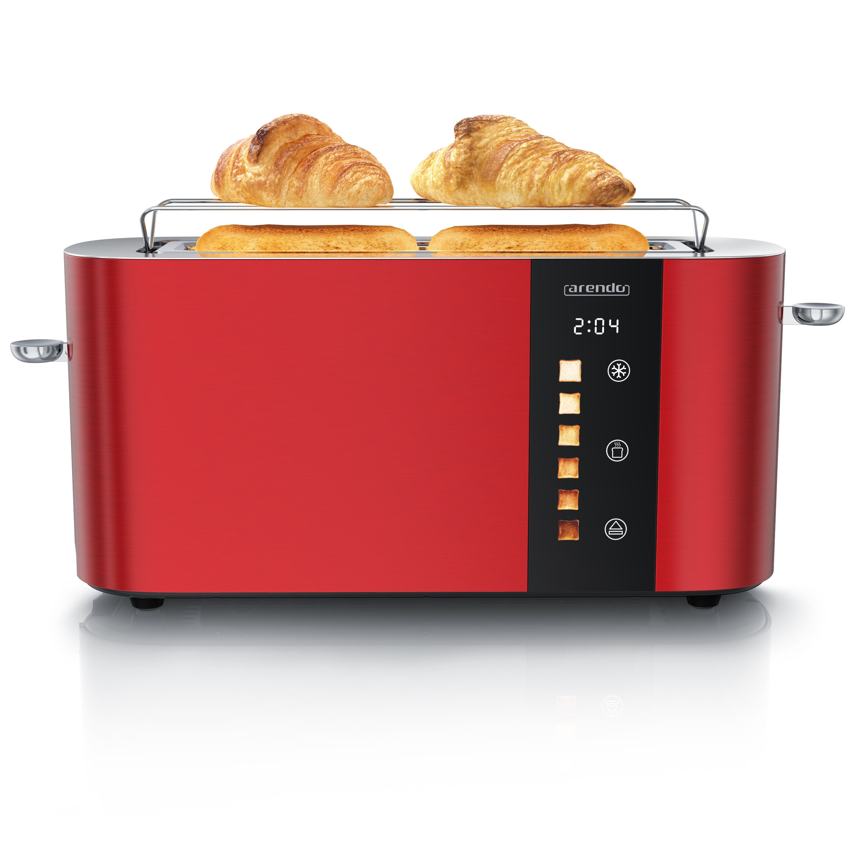 Arendo Toaster Edelstahl, Langschlitz, Touch Display, Restzeit & Bräunungsgradanzeige, 1 langer Schlitz, für 2 Scheiben, 1000 W, Brötchenaufsatz, Wärmeisoliert, Toast-Symbole für Bräunungsgradauswahl