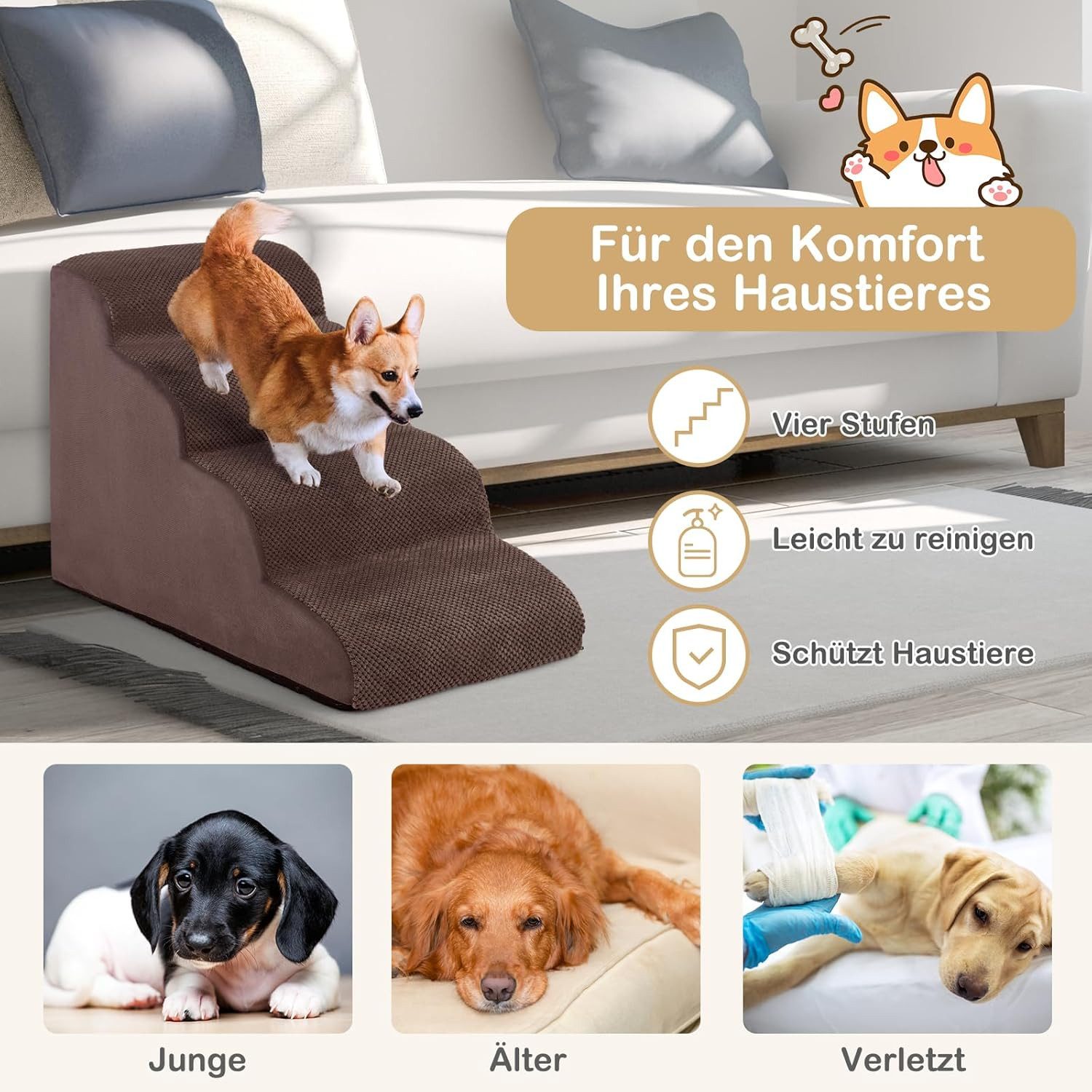 KOMFOTTEU Haustiertreppe Hundestufen, 4 Stufen, bis zu 30 kg günstig online kaufen
