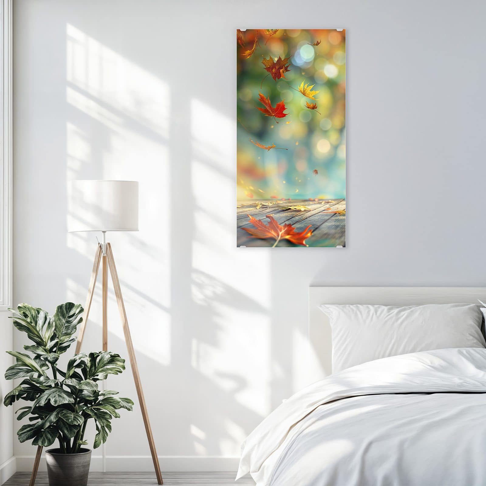 Primedeco Glasbild Wandbild Herbstlaub Wald mit Aufhängung, Jahreszeiten (21 verschiedene Größen, 1 St), Elegante Aufhängung