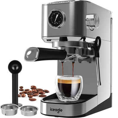 iceagle Espressomaschine Espressomaschine, 2-in-1 Kaffeemaschine mit Milchschaumdüse, Korbfilter, mit Profi-Milchaufschäumer,20 Bar Hochdruckpumpe,mit 1L Wassertank