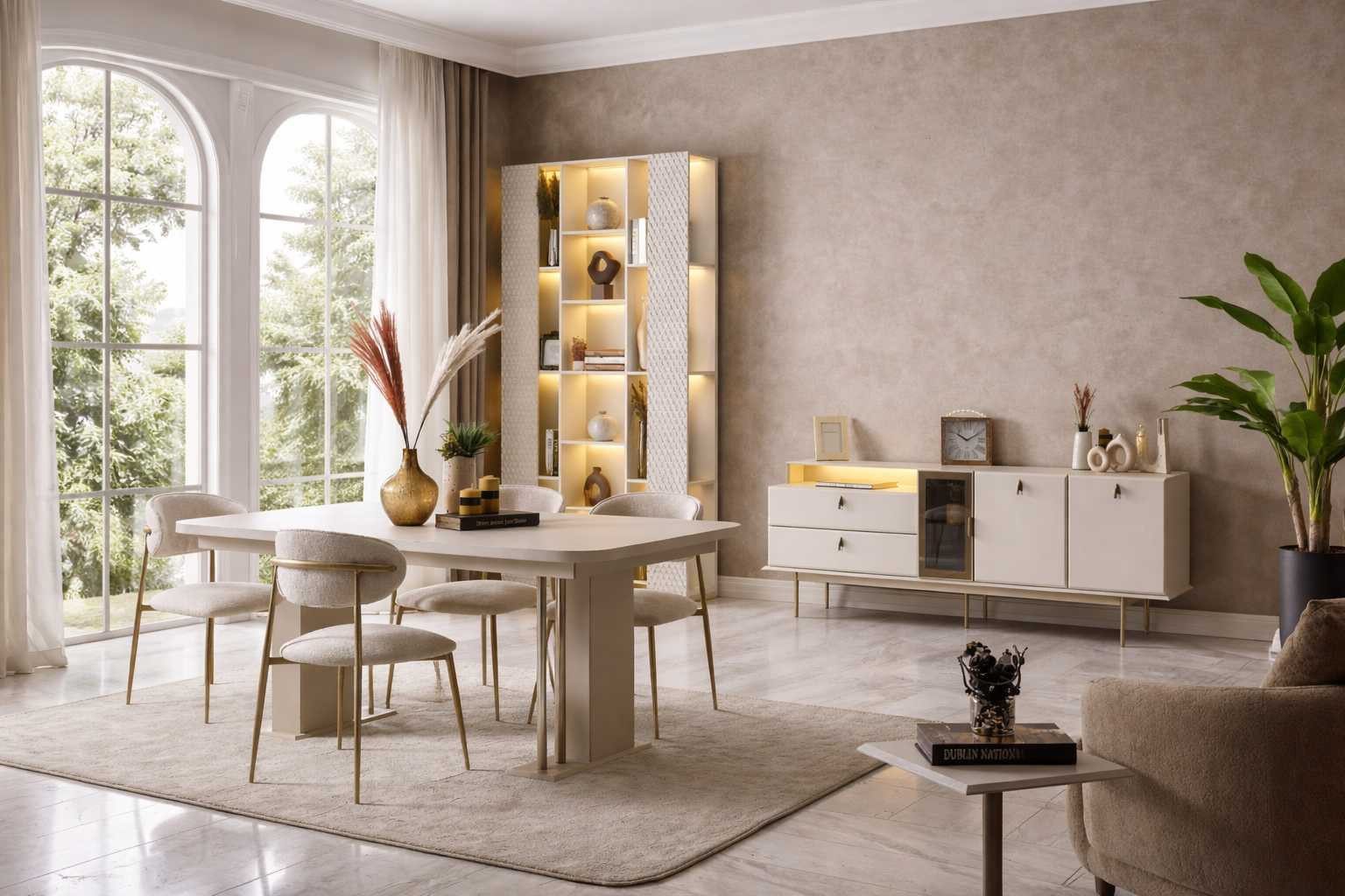 JVmoebel Essgruppe Esstisch Stühle Sideboard Esszimmer Stil modern Farbe beige neu Holz