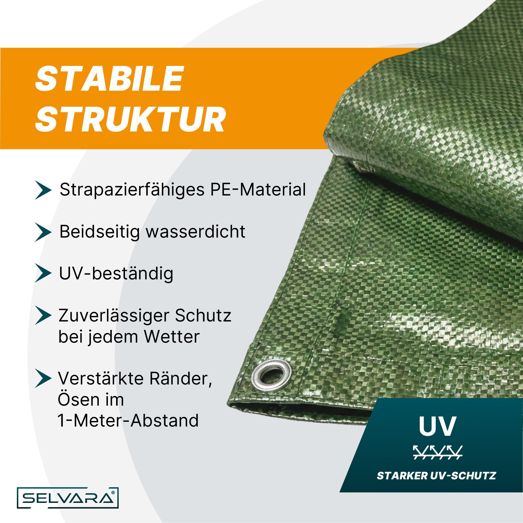 SELVARA Schutzplane Abdeckplane 140g/m² weiß mit Ösen, Gewebeplane wasserdicht, reißfest, Plane UV-stabilisiert in vielen verschiedenen Farben & Größen – Bild 3 von 5