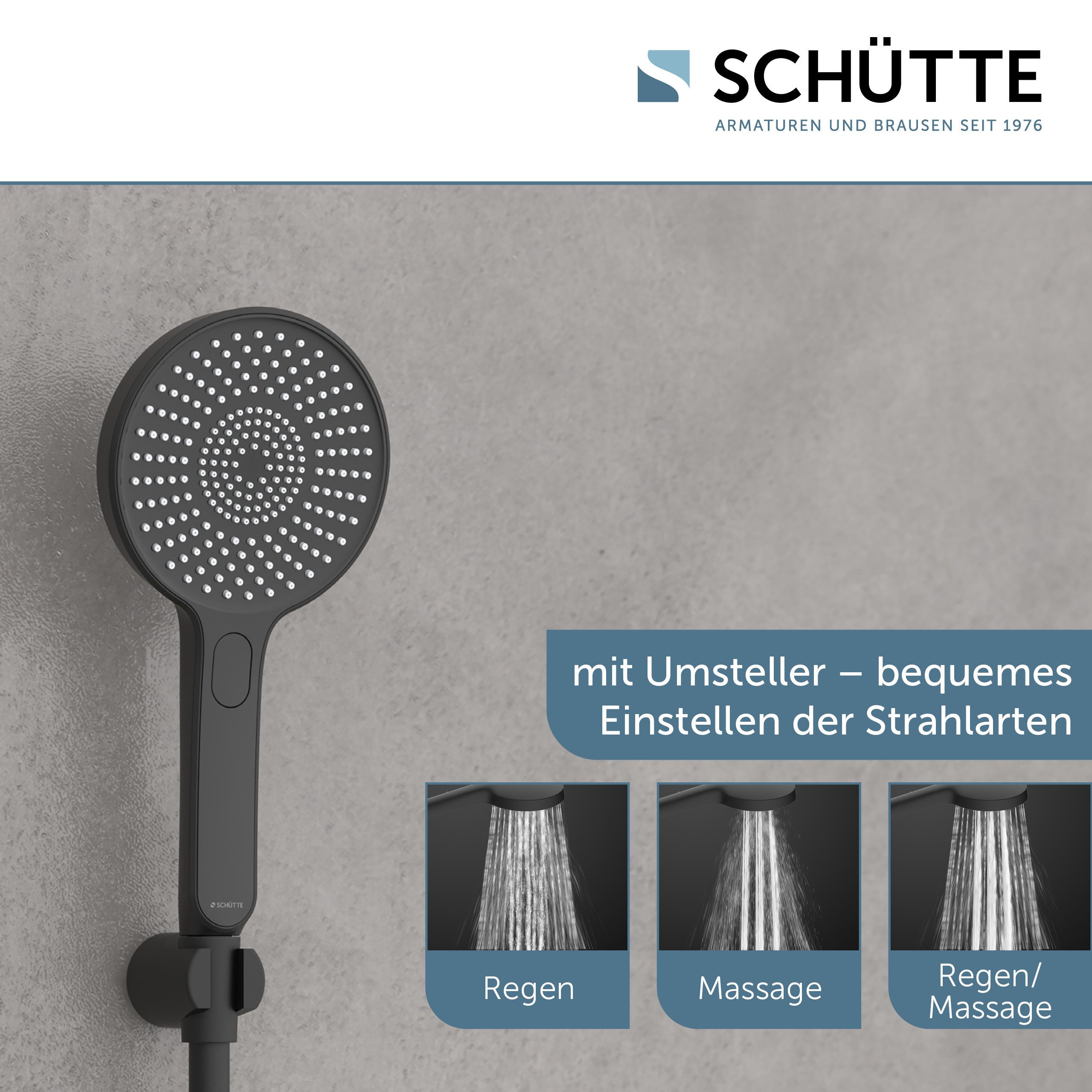 Schütte Handbrause KARIBIK, 3-fach verstellbar, mit Antikalknoppen, wassersparend, eckig