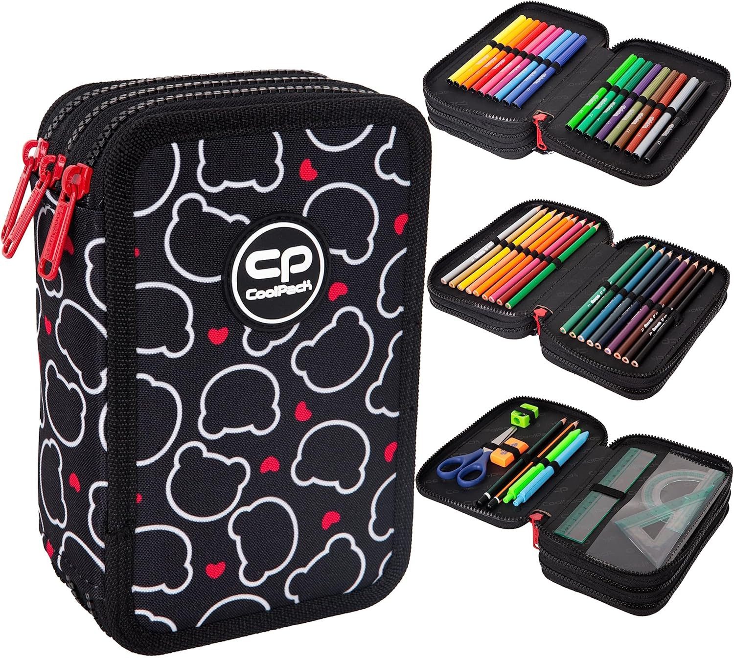 GOLDKIDS Federmäppchen Federtasche 3-fache Federmappe Bear 46-teilig, (gefüllte Schüleretui Stifte und, 1-tlg., Pinsel inkl. Aufgabenheft Federbox Etui), Stiftetasche Schlamper-Etui Schul-Etui