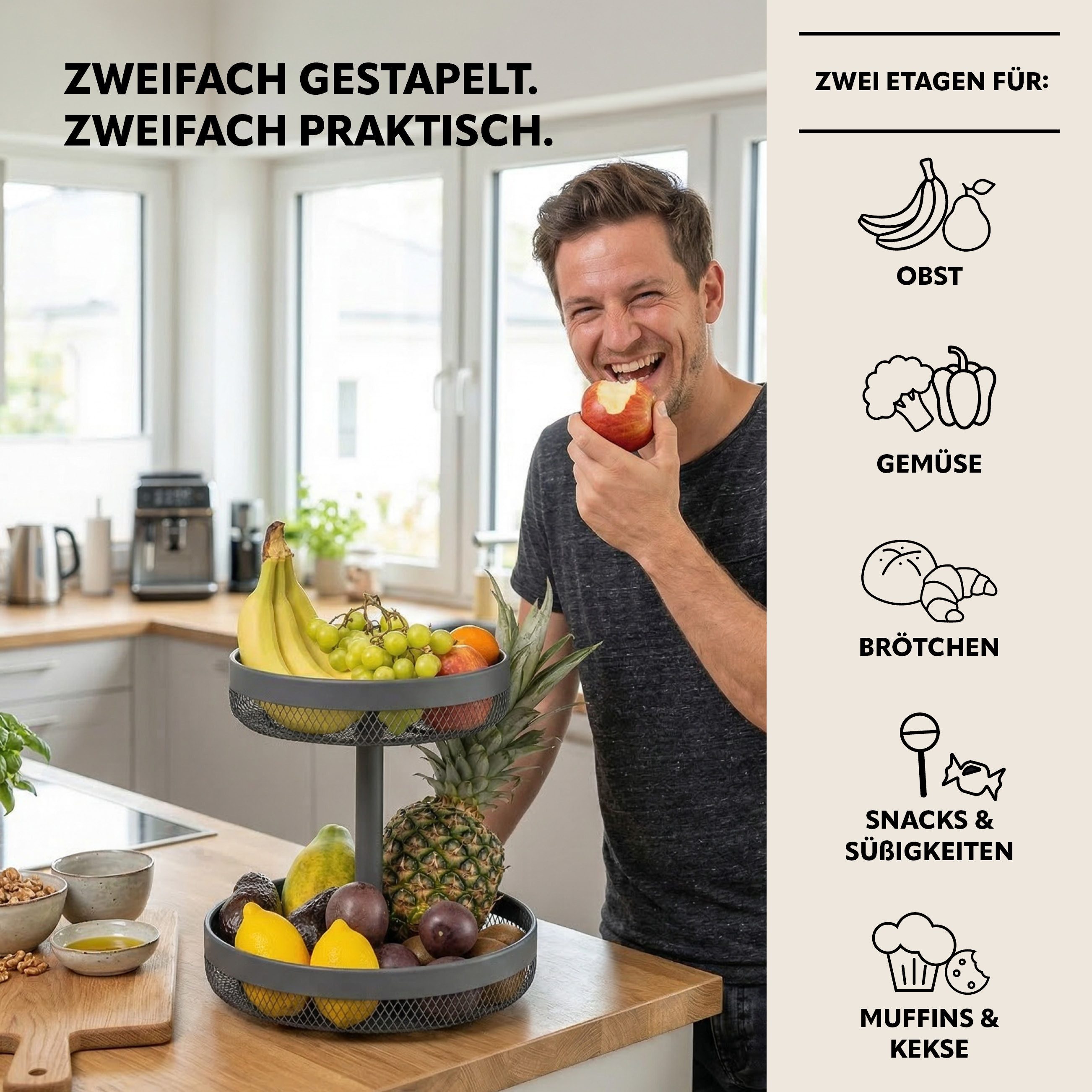 eluno Obstschale rund 2-stöckig, Ø 25 cm und 30 cm, aus Metall, Metall, (1-tlg)