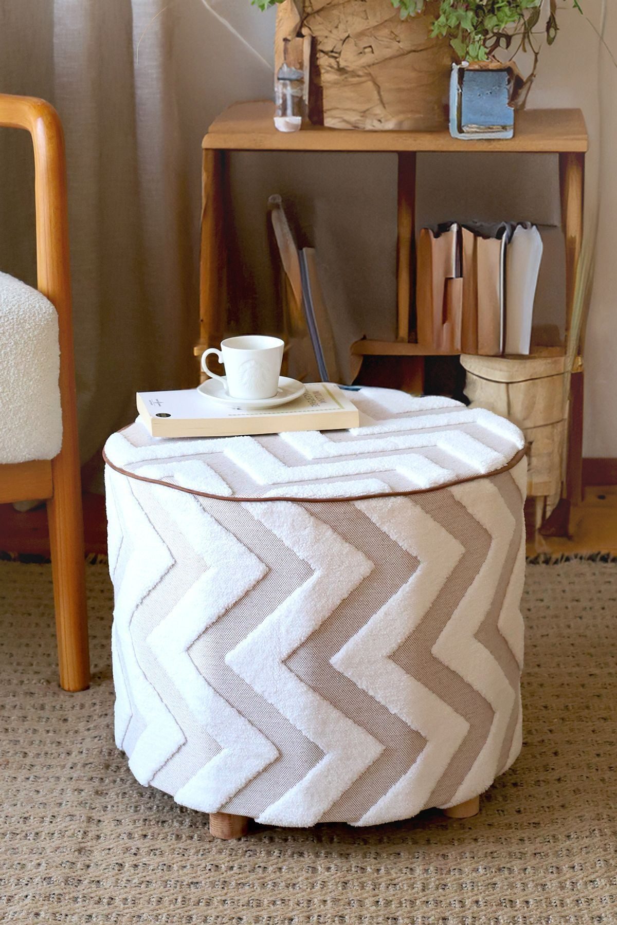 en.casa Polsterbank (1-St), Pouf mit waschbarem Bezug 40 x 32 x /**/ cm Textil Beige 89860275
