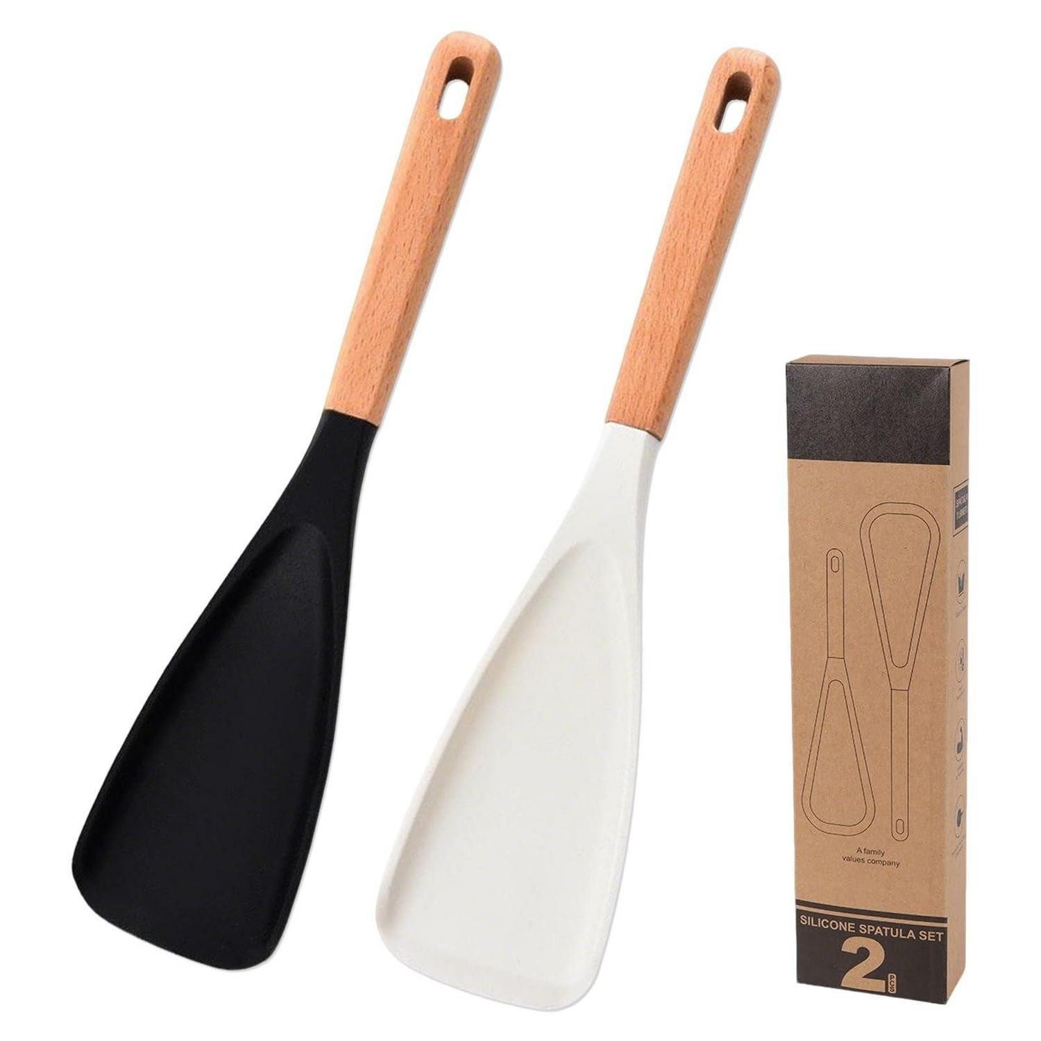 LuxusKollektion Kochlöffel Silikon Kochlöffel Spatel 2er-Pack Schwarz/Weiss