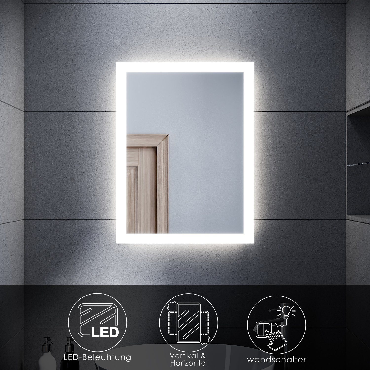 SONNI Badspiegel »Badezimmerspiegel mit Beleuchtung LED Wandspiegel  Kaltweiß IP44«