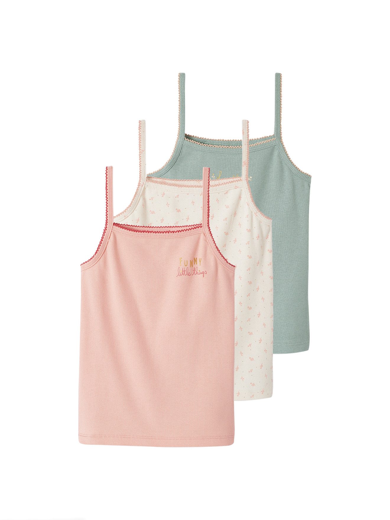 Unterhemd 3er-Pack Mädchen Trägertops, Ripp