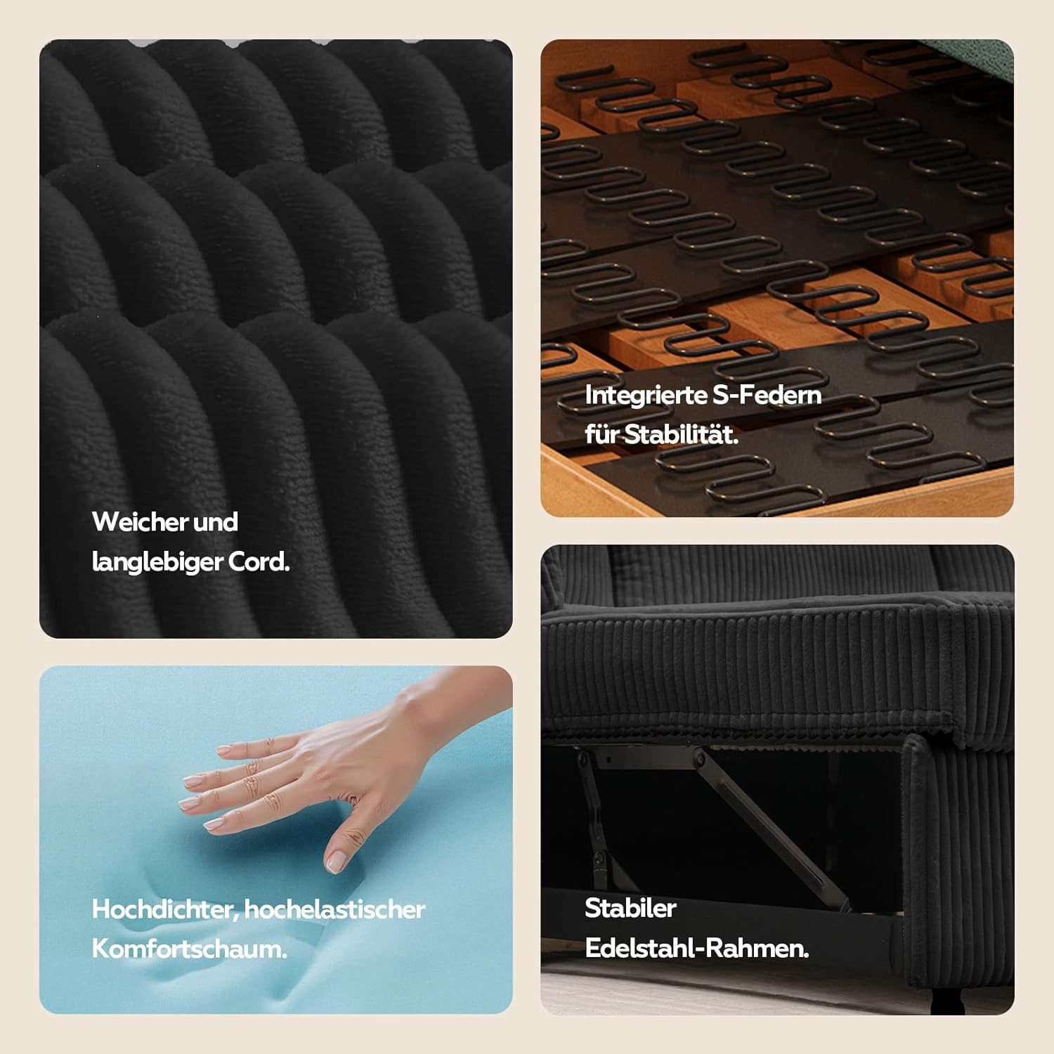 Patbrela Ecksofa mit Schlaffunktion, L-Form Ausziehbares Sofa mit Stauraum, Extra tiefe Sitzfläche; Links/Rechts montierbare Ottomane