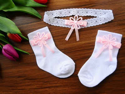 La Bortini Socken Socken und Stirnband Baby Set in Weiß festlich ab 0 Mon bis 6J
