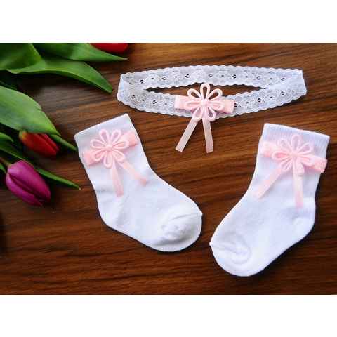 La Bortini Socken Socken und Stirnband Baby Set in Weiß festlich ab 0 Mon bis 6J