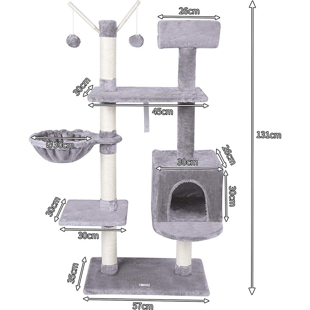 Melko Kratzbaum Kratzbaum Katzenbaum Kletterbaum 131cm Hellgrau Anti-Kipp-Beschläge, Anti-Kipp-Beschläge