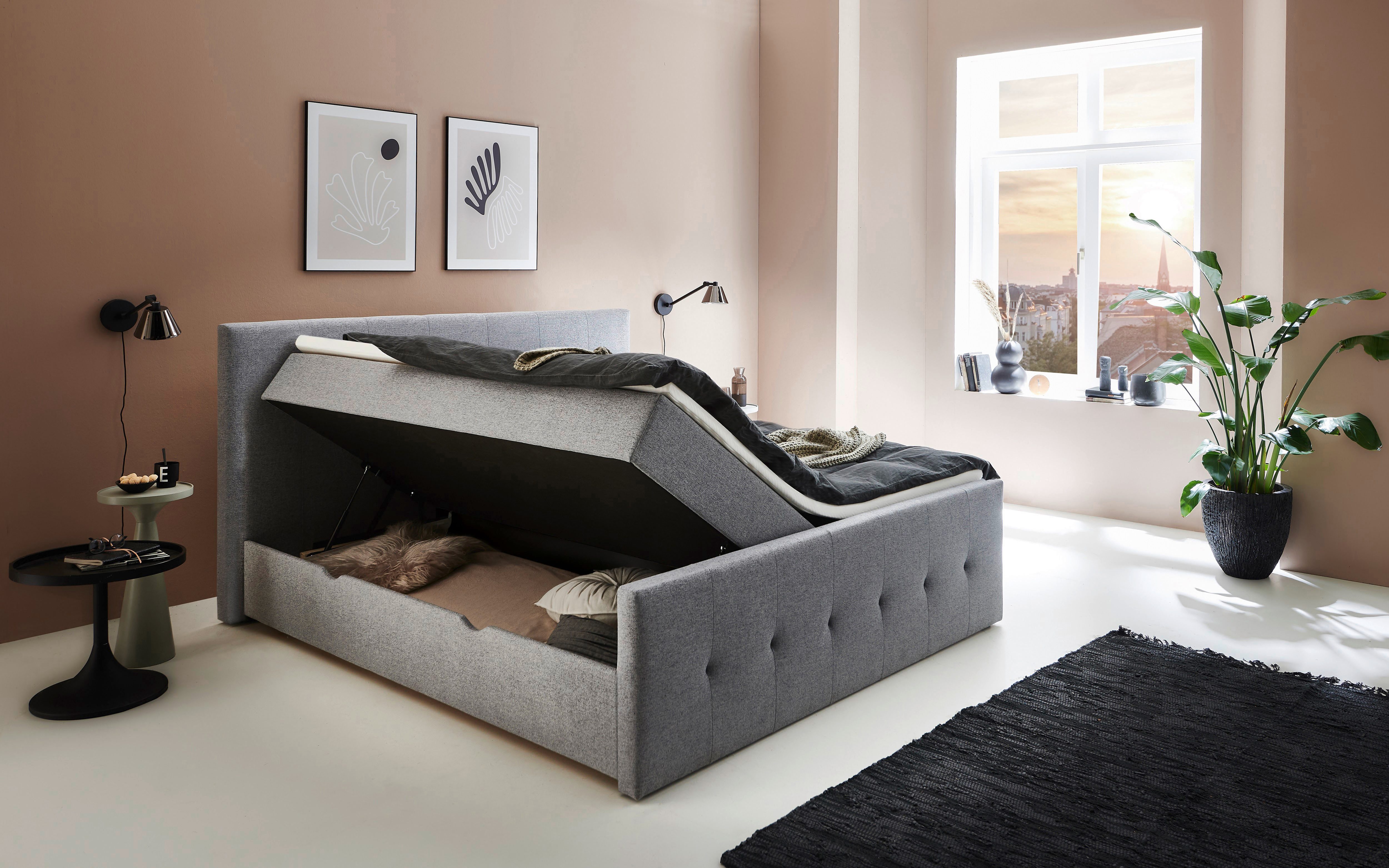 Home affaire Boxbett Tessaja, inkl. Bettkasten, in der Breite 180x200cm erhältlich, Kopf- und Fußteil gesteppt, inkl. Anti-Slip-Topper