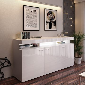 Domando Sideboard Sideboard Mondello M2, Breite 179cm, Hochglanz, LED Beleuchtung in Weiß