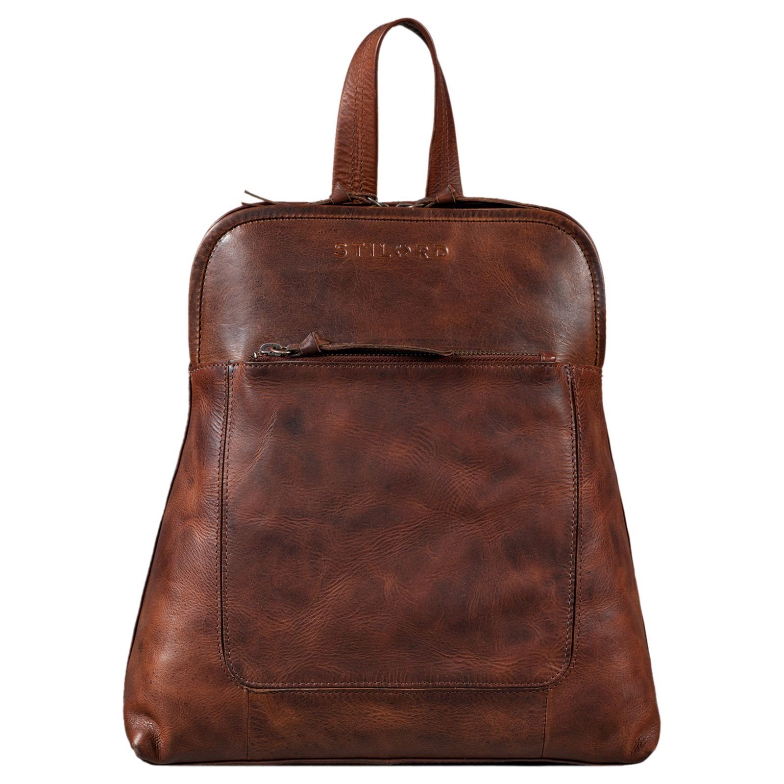 Rucksack STILORD Elegant Leder Cityrucksack cognac Frauen "Cathy" - porto