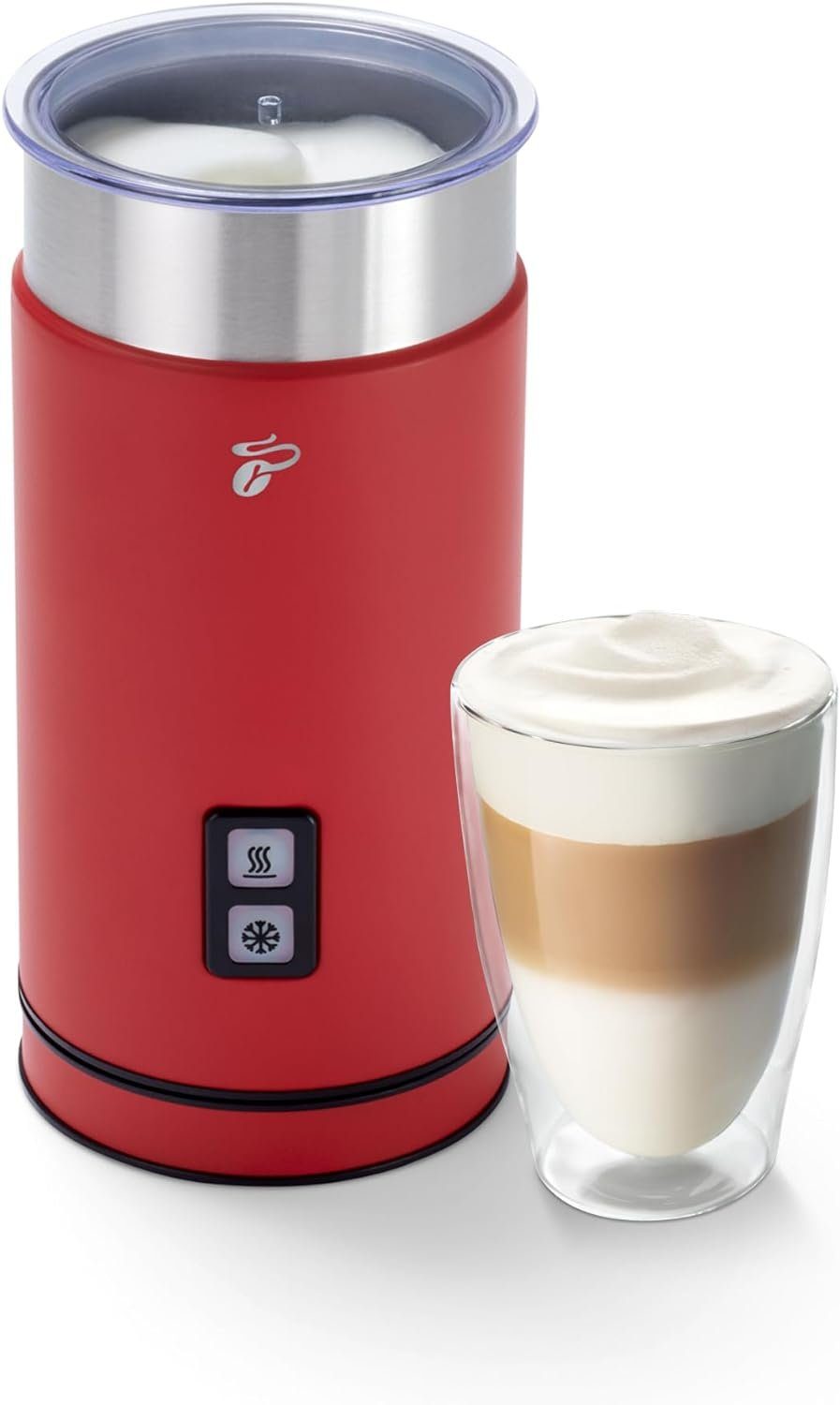 Cappuccino Macchiato, Tchibo und 550 Latte Antihaftbeschichtung, rostfreies für Kakao, und Milchaufschäumer elektrisch, W, warmer kalter 130ml, Milchschaum, rot Edelstahlgehäuse