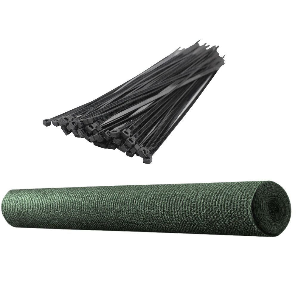 LEAN TOYS Schutznetz Schattiergewebe Sichtschutzgewebe Zaunblende, BxL: 2.0x25.0 m, (Spar-Set, 1-St., 1,5 x 25 m UV-beständig), 90 % Beschattung, UV-beständig, 60 Klammern