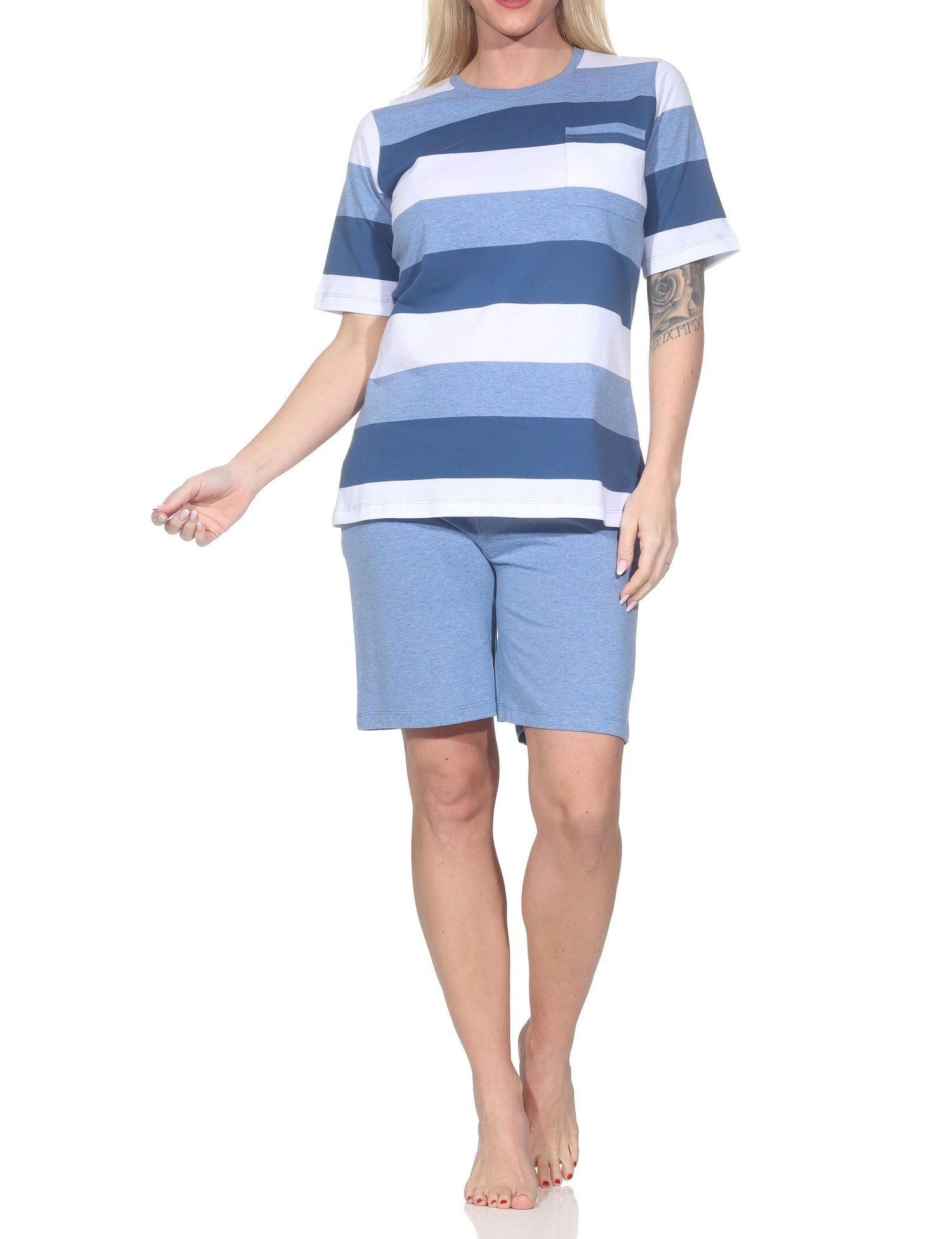 Normann Pyjama kurzarm Shorty Schlafanzug Blockstreifen Übergrößen 125 205 101