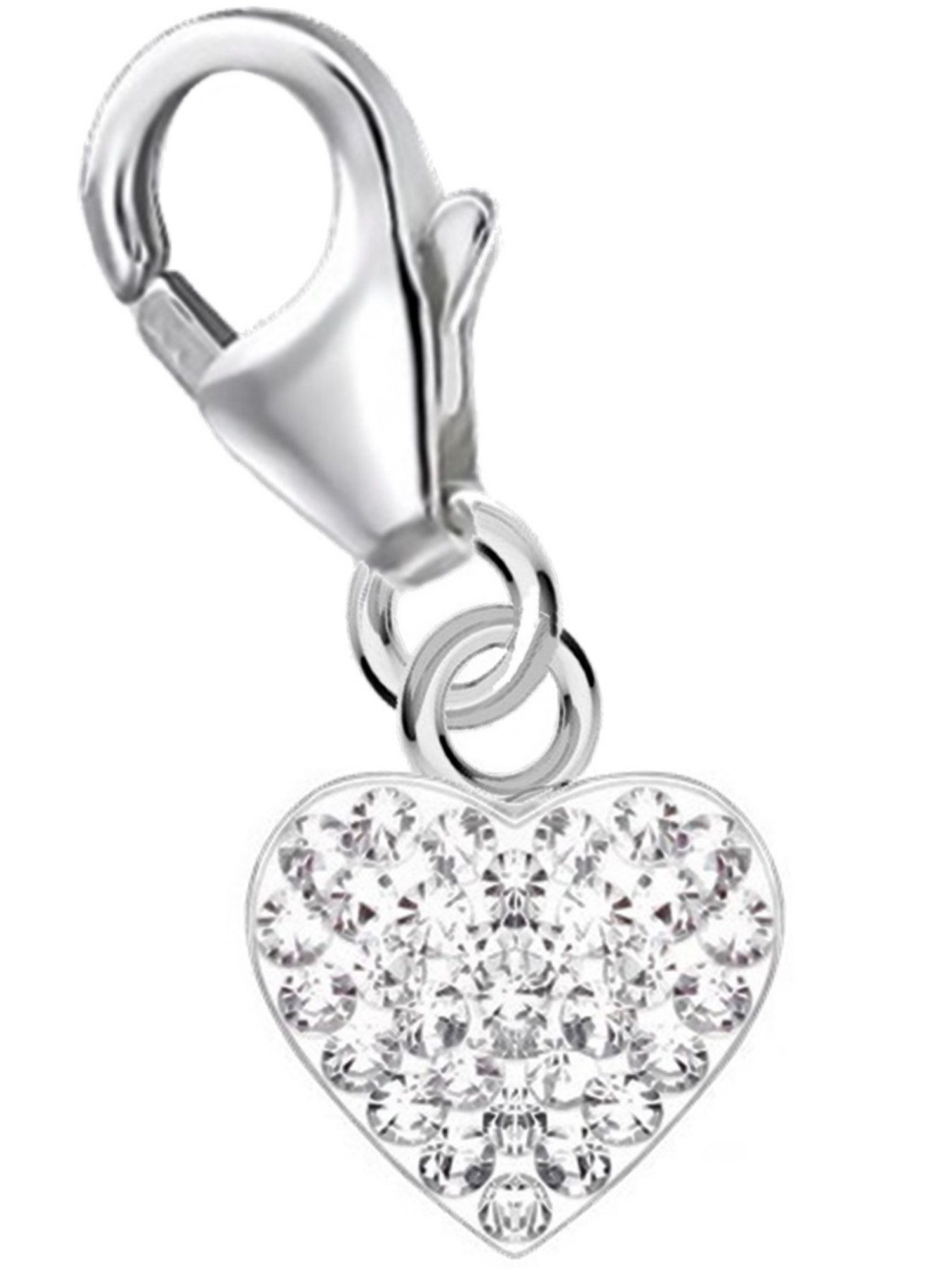 Goldene Hufeisen Charm Herz Herz Zirkonia Charm Anhänger aus 925 Sterling Silber (1 Stück, inkl.Etui), rhodiniert