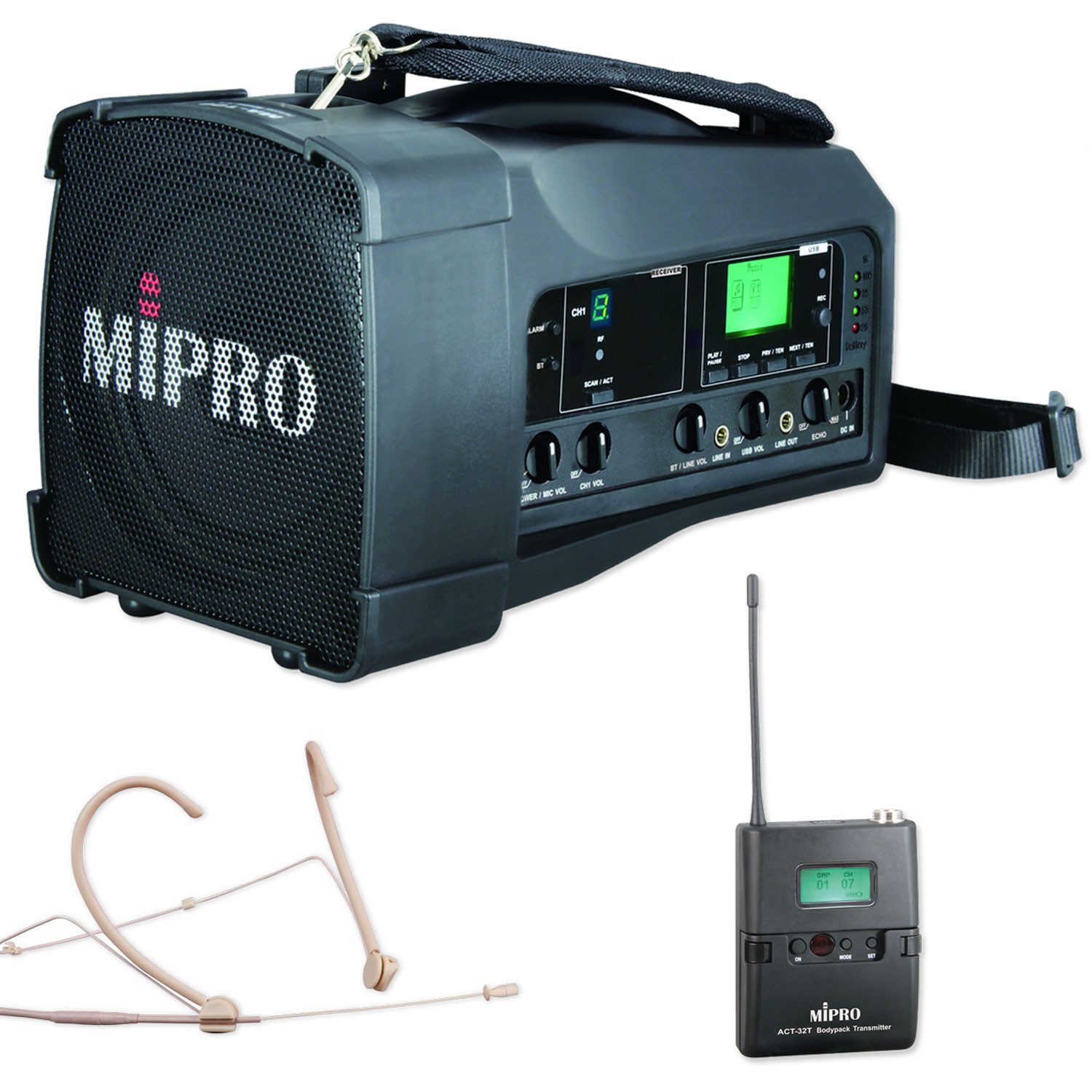 Mipro Audio Mipro MA-100 mit Taschensender und Headsetmikrofon Portable-Lautsprecher (Bluetooth, 50 W, Vorteils-Set mit Taschensender und Headsetmikrofon)