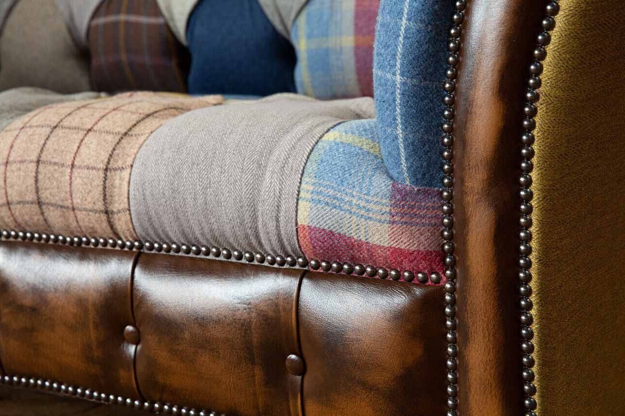 3-SITZER-SOFA WOLLE Chesterfield-Sofa MEHRFARBIGER UND HANDGEFERTIGTES LEDER JVmoebel AUS