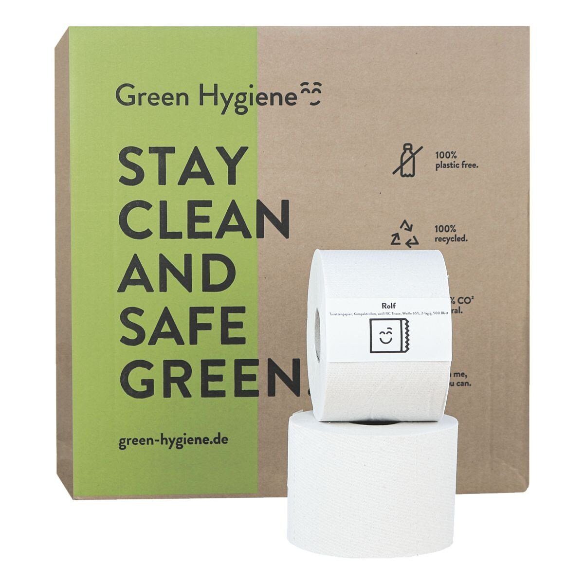 Green Hygiene® Toilettenpapier Rolf (36-St), Recycling, 2-lagig, weiß mit Prägung, parfümfrei, 500 Blatt/Rolle