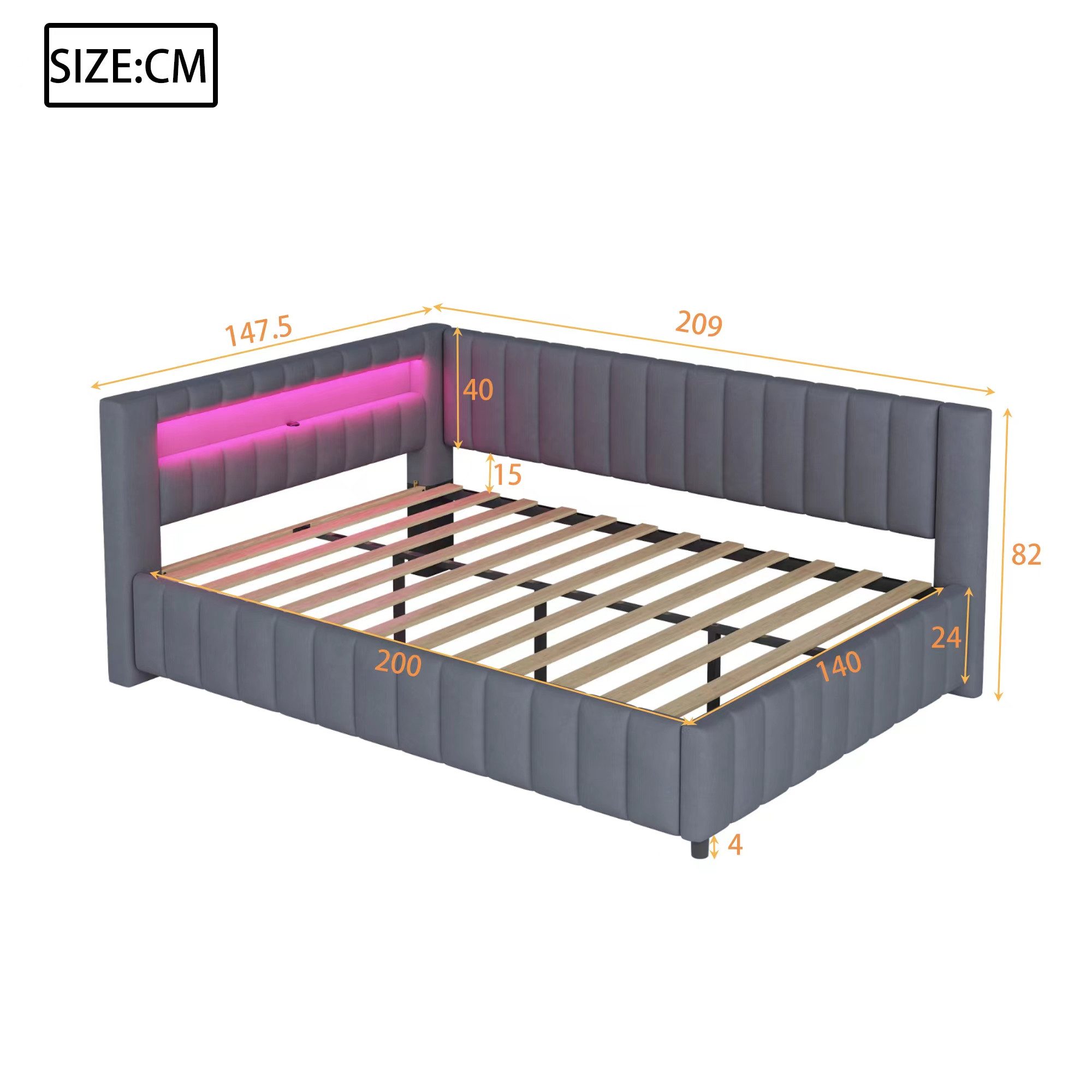 Merax Daybett 140x200cm Schlafsofa, Polsterbett mit LED & USB,Tagesbett mit günstig online kaufen