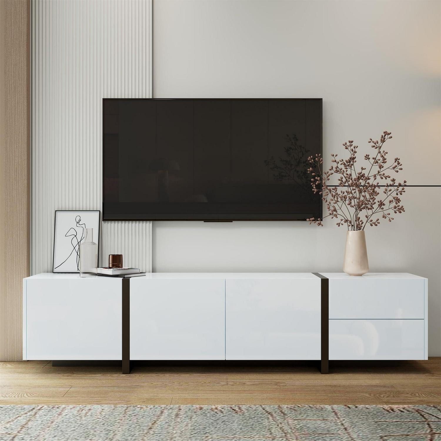 TV-Board TV Schrank Lowboard Schubladen Stauraum 170x30x39cm Weiß(170x30x39cm)
